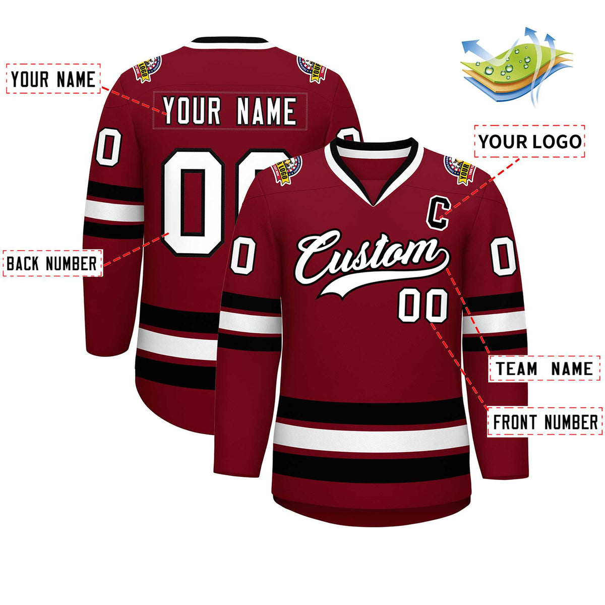 Custom Crimson White-Black Classic Style Hockey Jersey | KXKSHOP