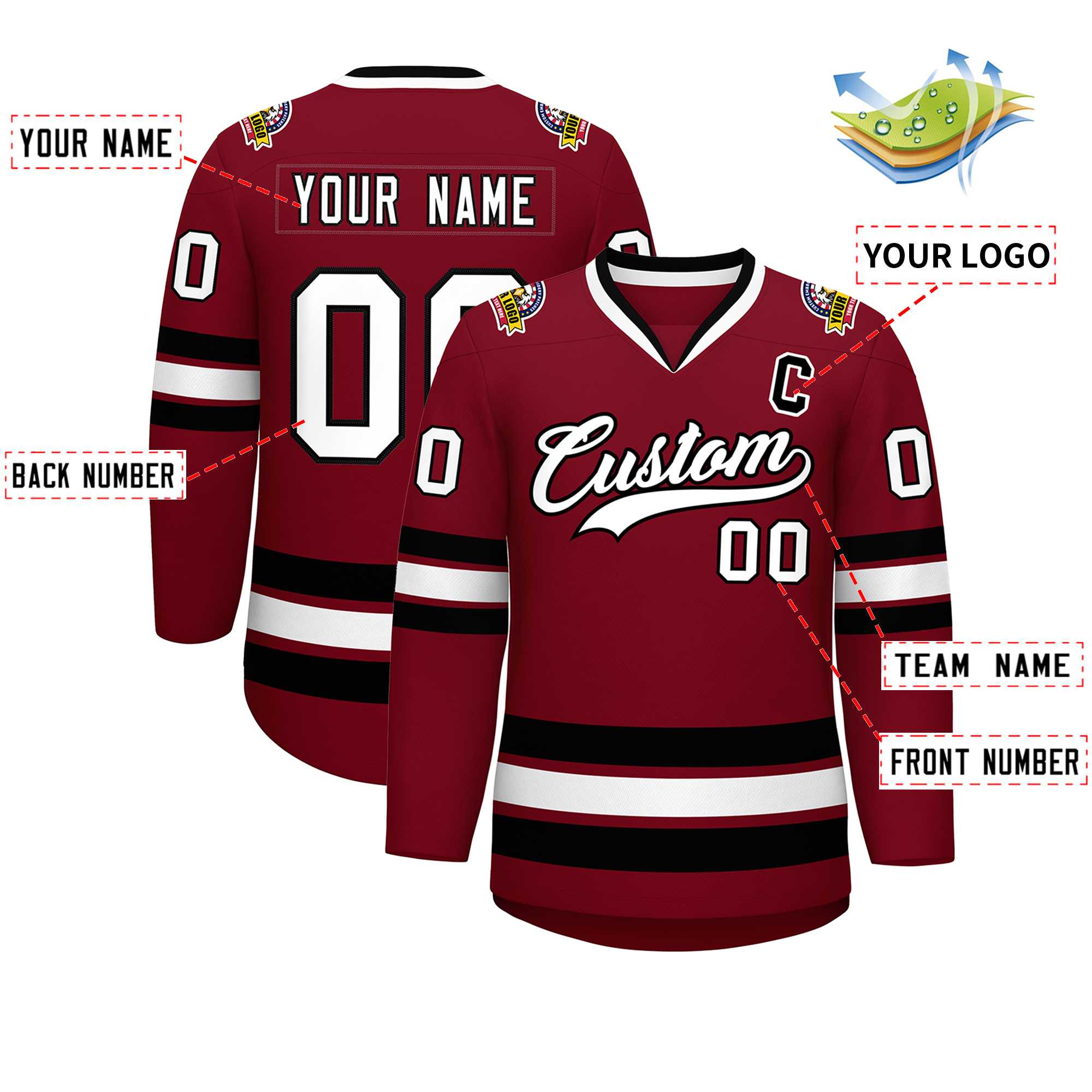 Custom Crimson White-Black Classic Style Hockey Jersey | KXKSHOP