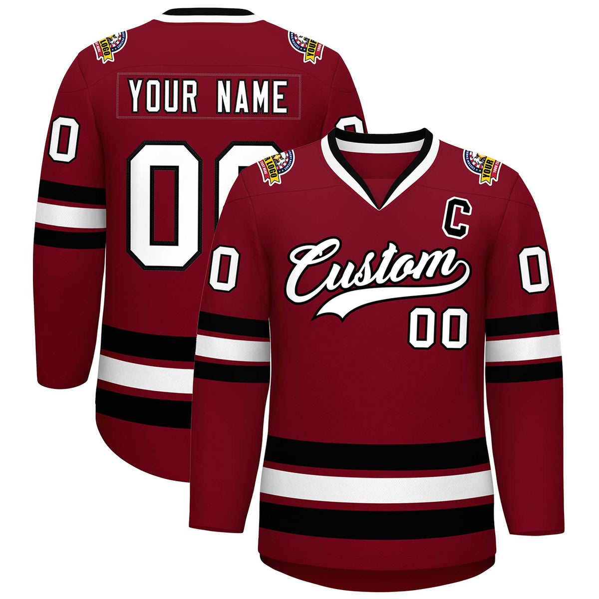 Custom Crimson White-Black Classic Style Hockey Jersey | KXKSHOP
