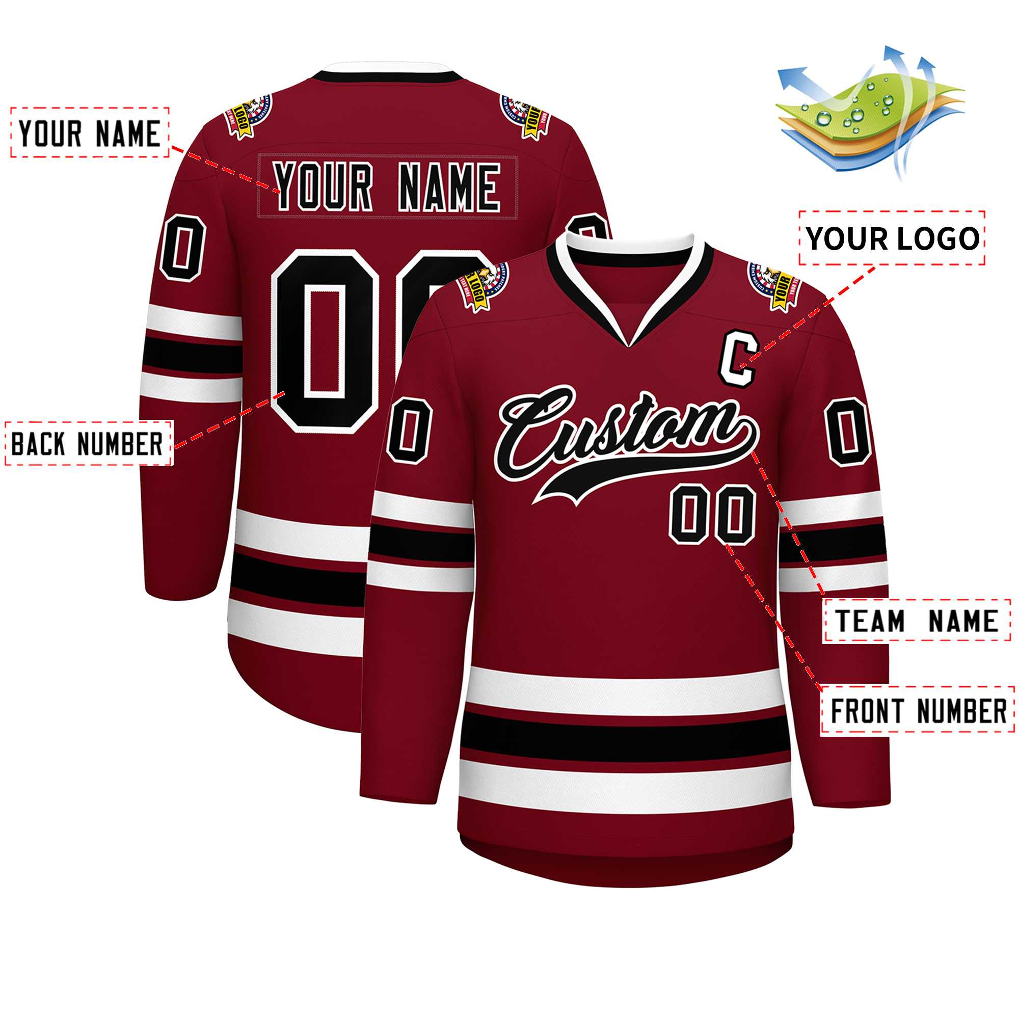Custom Crimson Black-White Classic Style Hockey Jersey | KXKSHOP