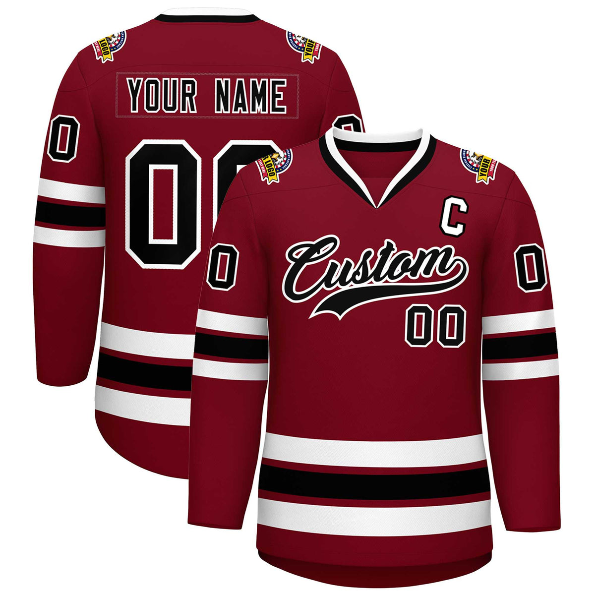 Custom Crimson Black-White Classic Style Hockey Jersey | KXKSHOP