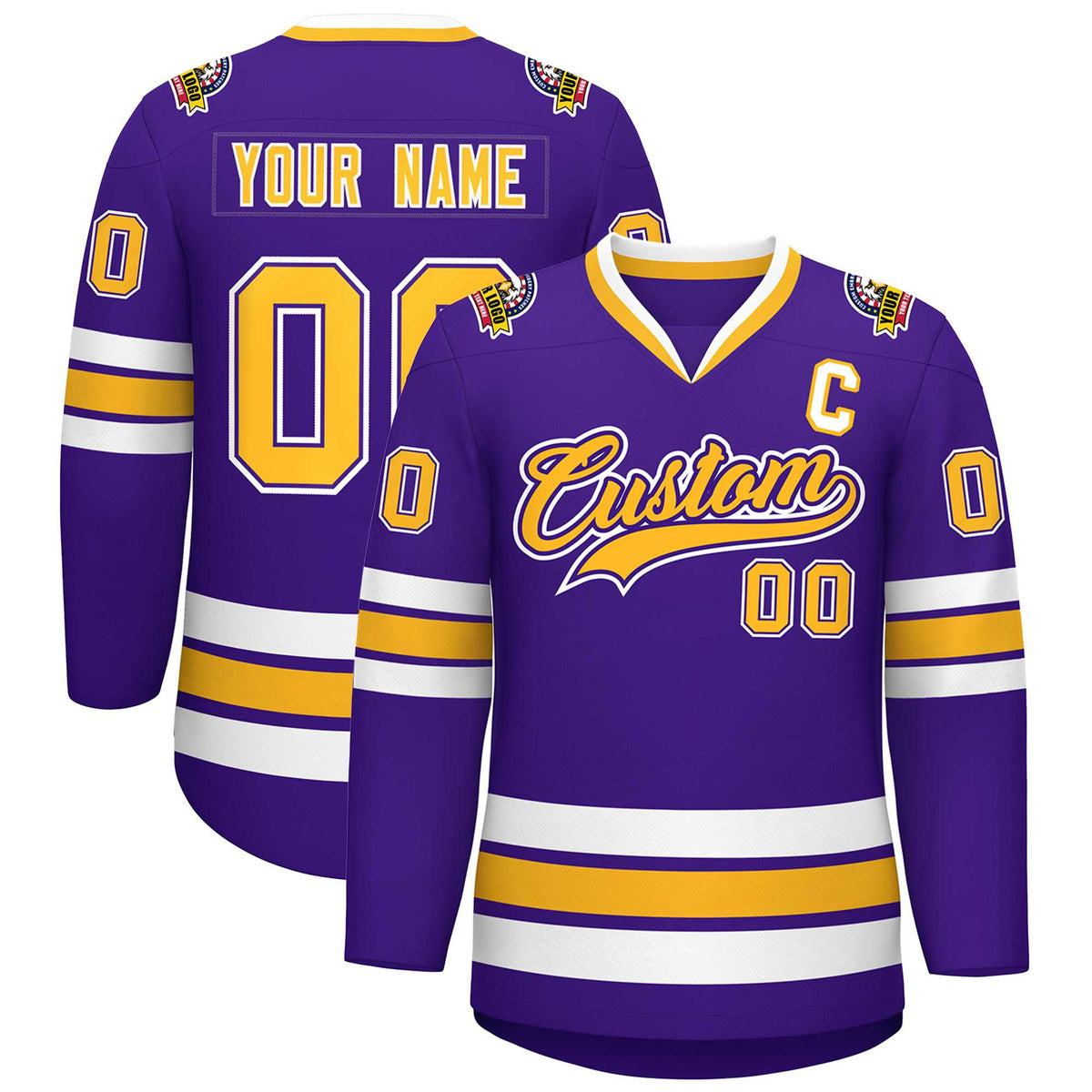 Custom Purple Gold Purple-White Classic Style Hockey Jersey | KXKSHOP