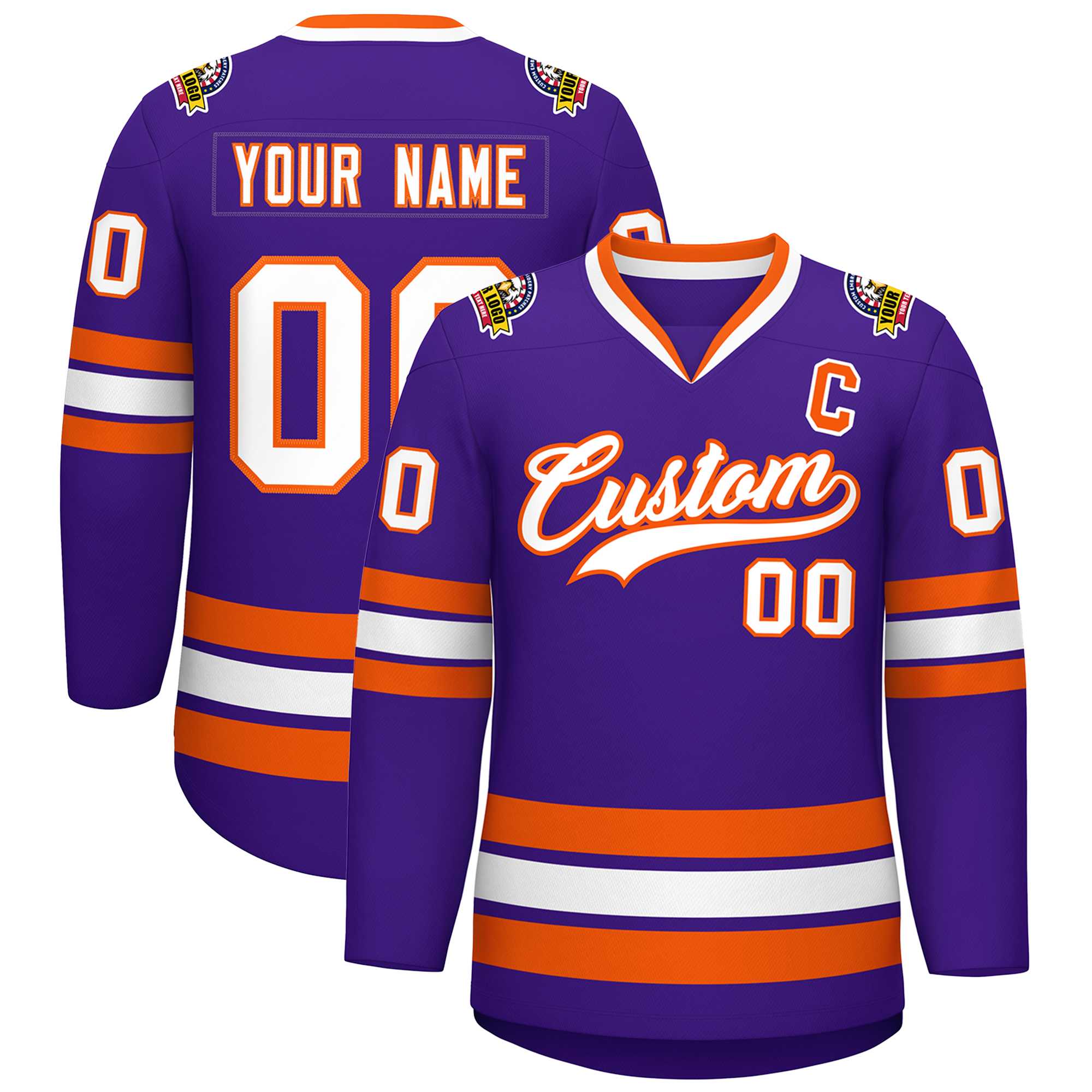Custom Purple White-Orange Classic Style Hockey Jersey | KXKSHOP