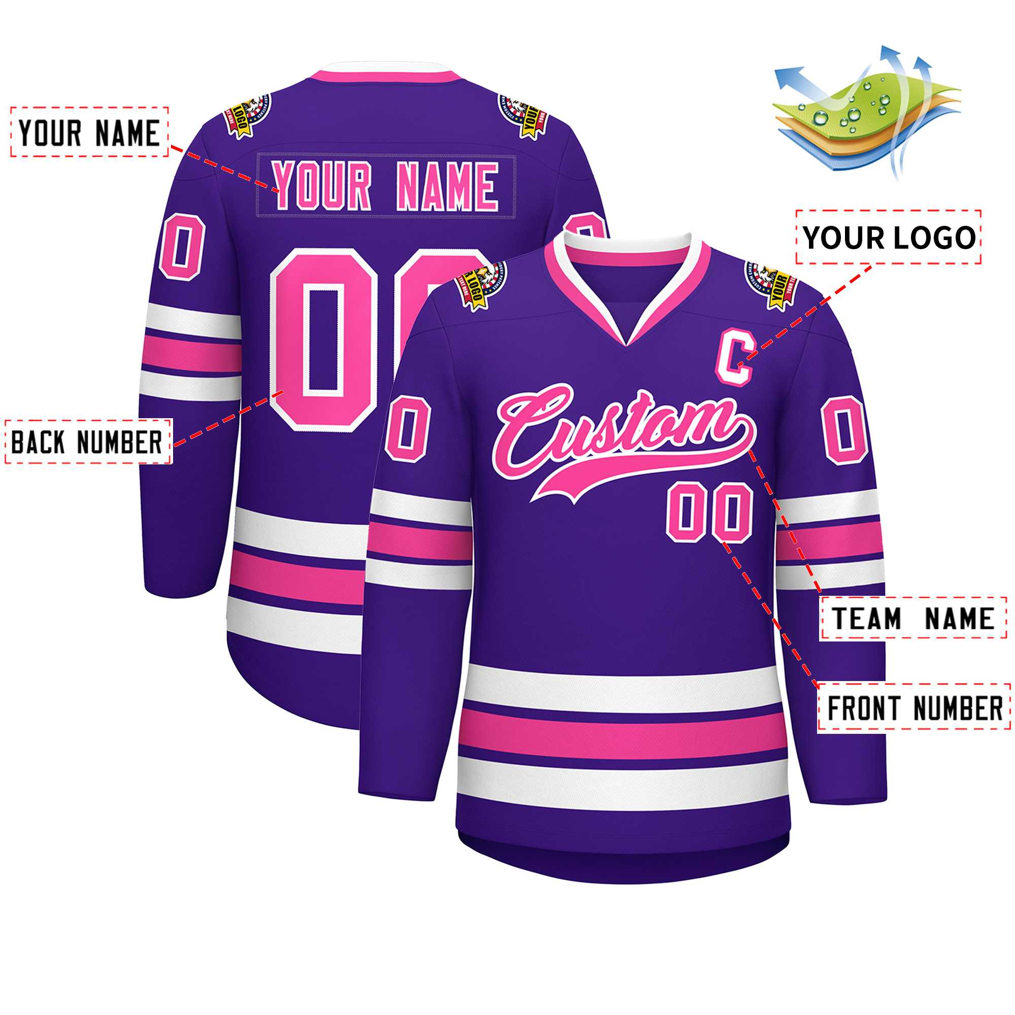 Custom Purple Pink-White Classic Style Hockey Jersey | KXKSHOP