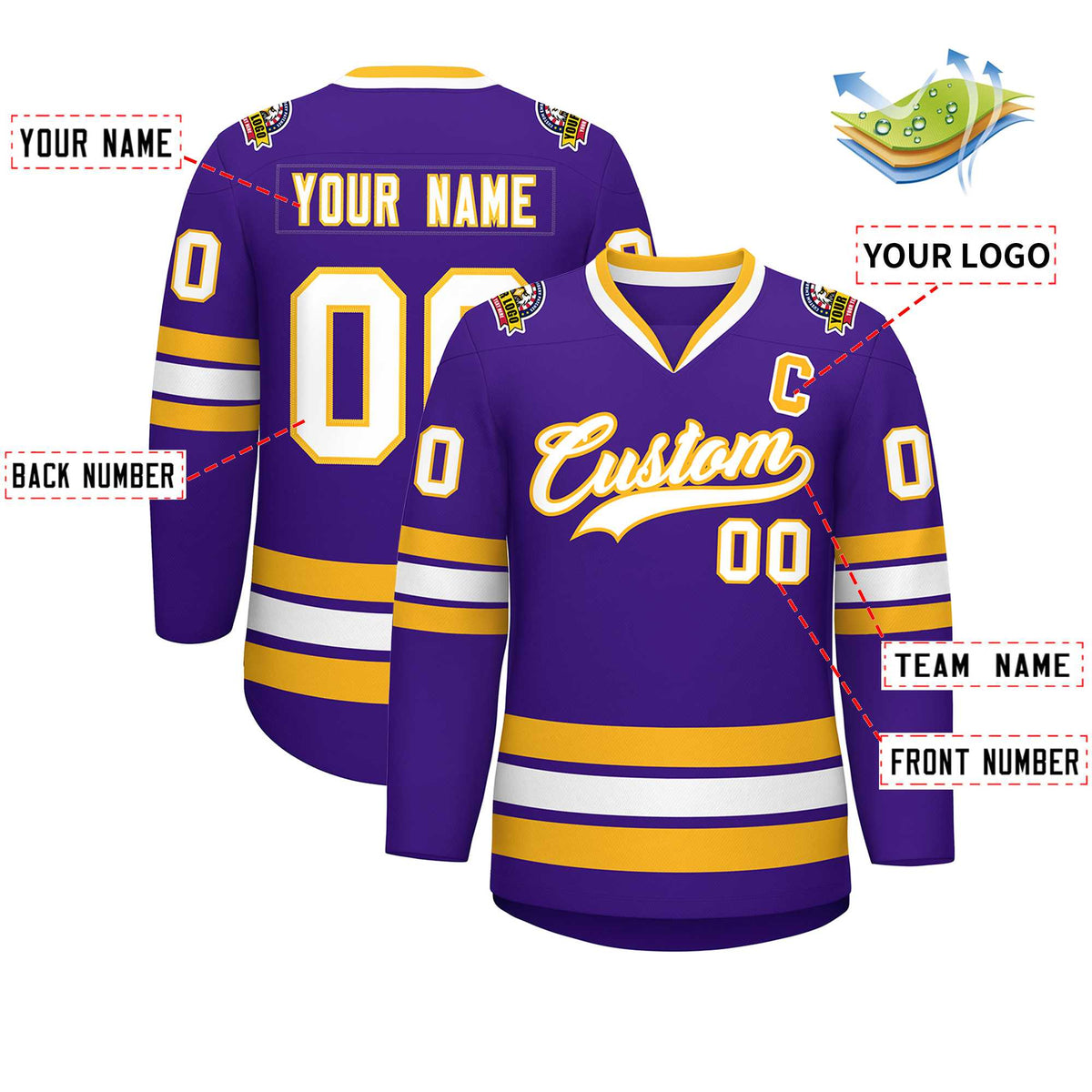 Custom Purple White-Gold Classic Style Hockey Jersey | KXKSHOP