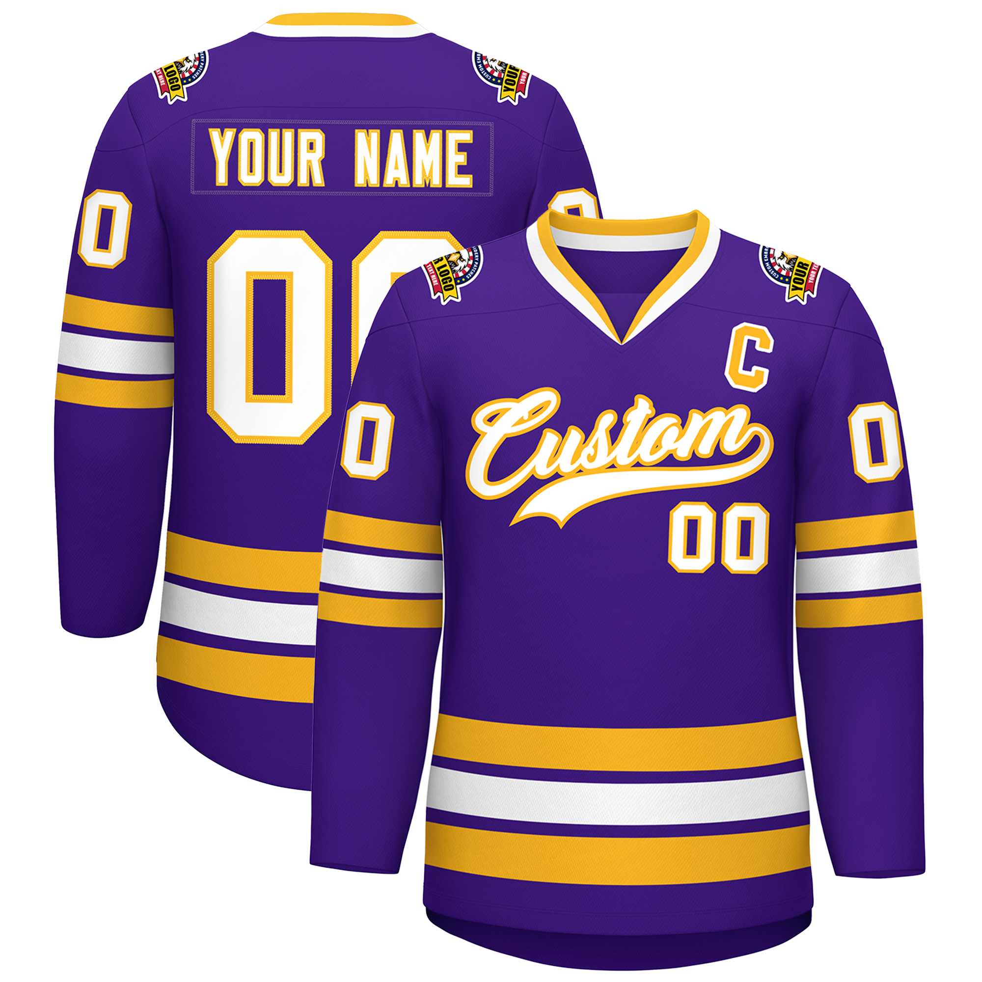Custom Purple White-Gold Classic Style Hockey Jersey | KXKSHOP