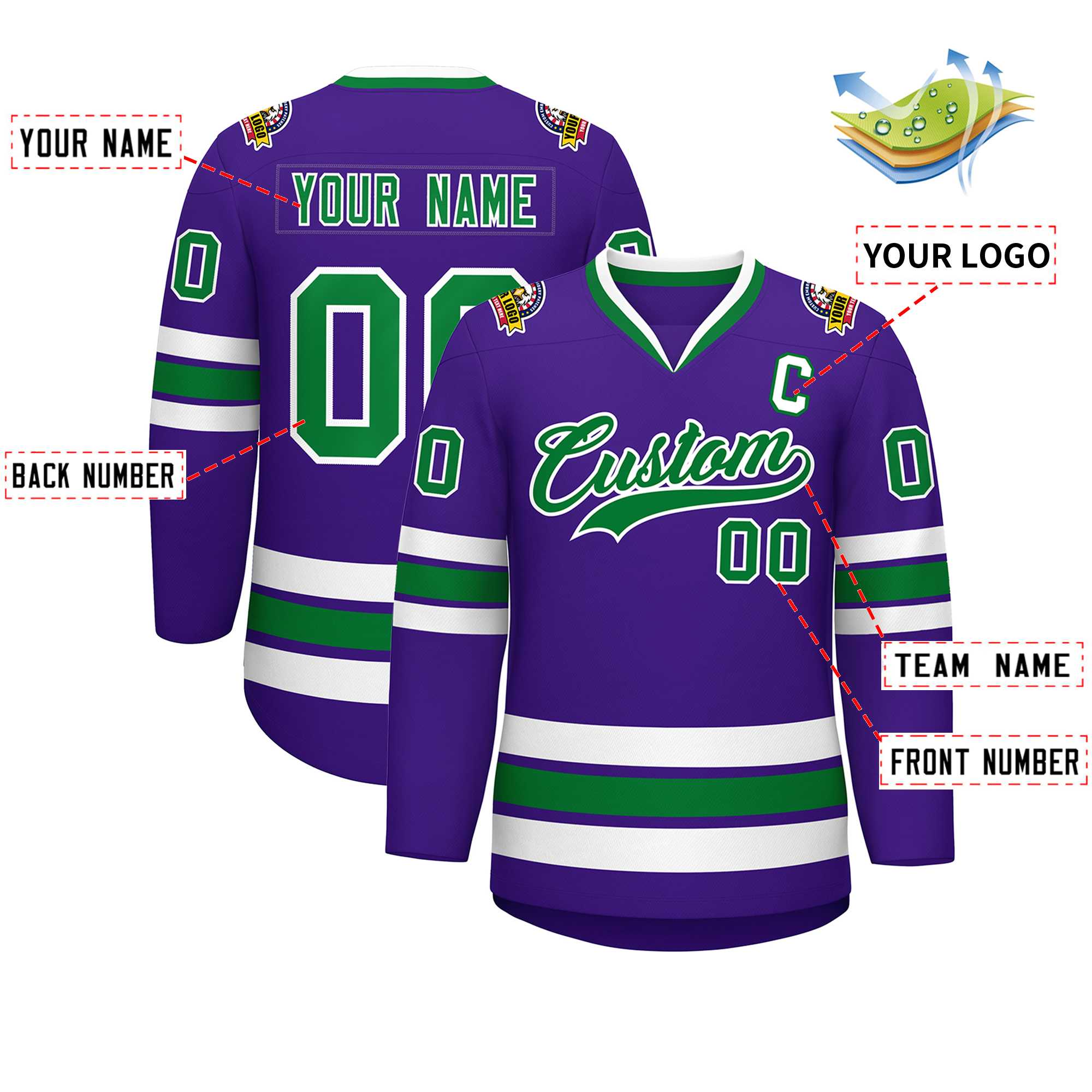 Custom Purple Kelly Green-White Classic Style Hockey Jersey | KXKSHOP