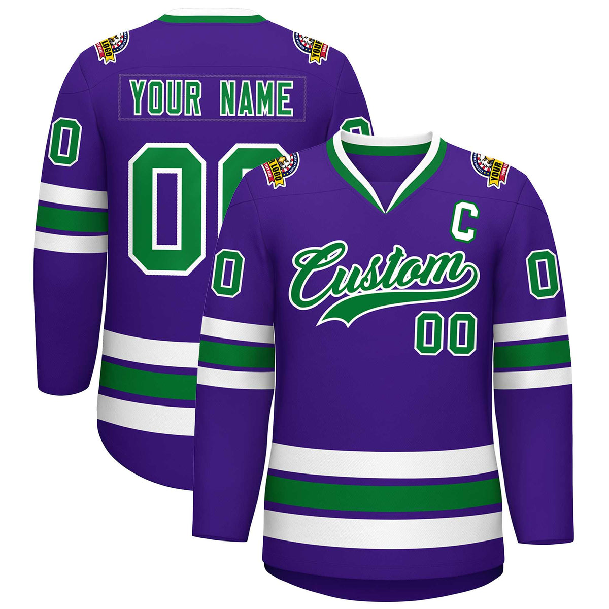 Custom Purple Kelly Green-White Classic Style Hockey Jersey | KXKSHOP