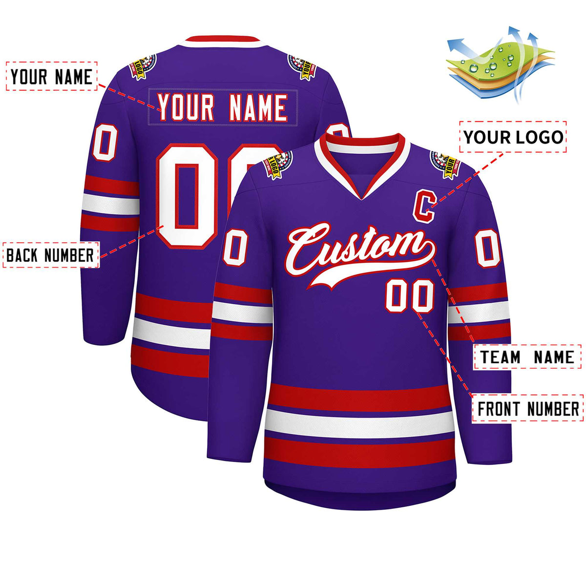 Custom Purple White-Red Classic Style Hockey Jersey | KXKSHOP