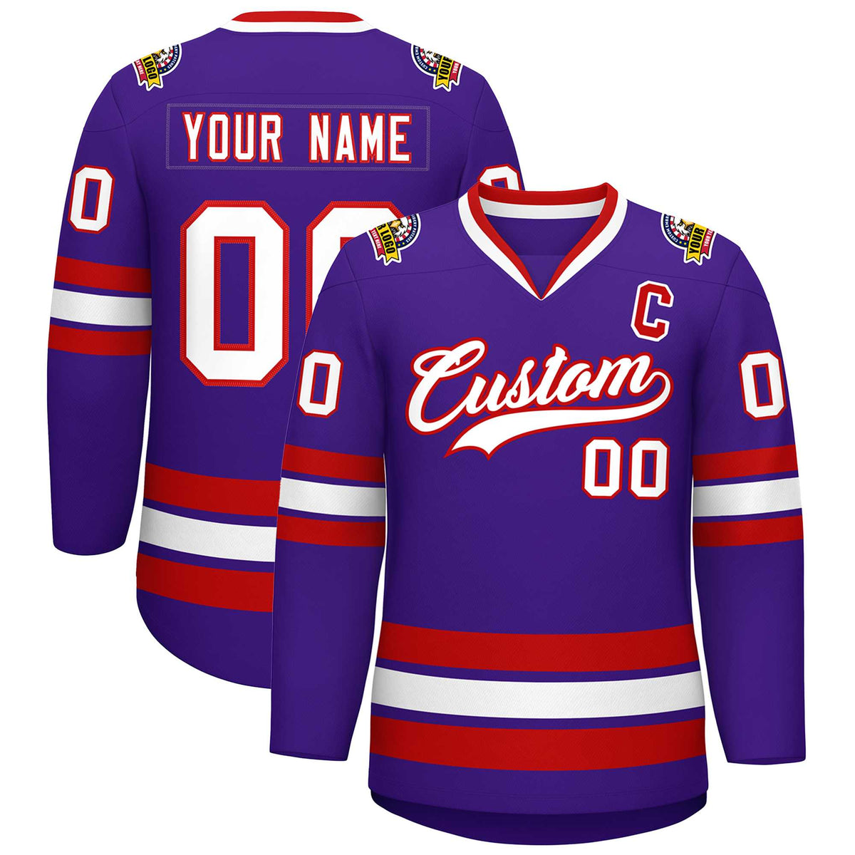 Custom Purple White-Red Classic Style Hockey Jersey | KXKSHOP