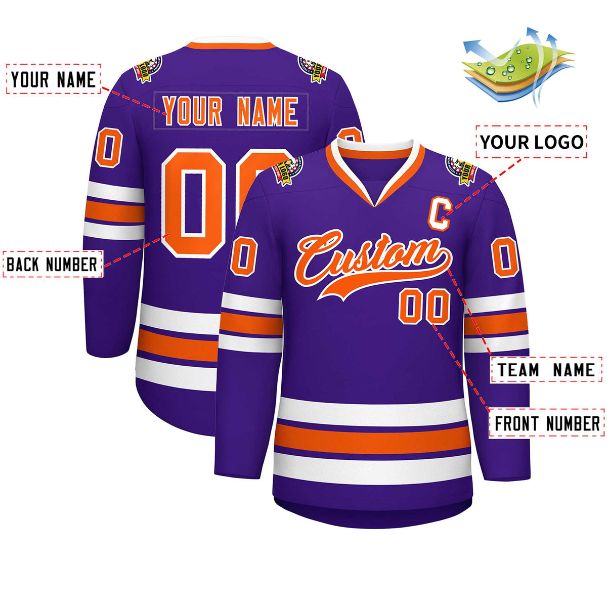 Custom Purple Orange-White Classic Style Hockey Jersey | KXKSHOP