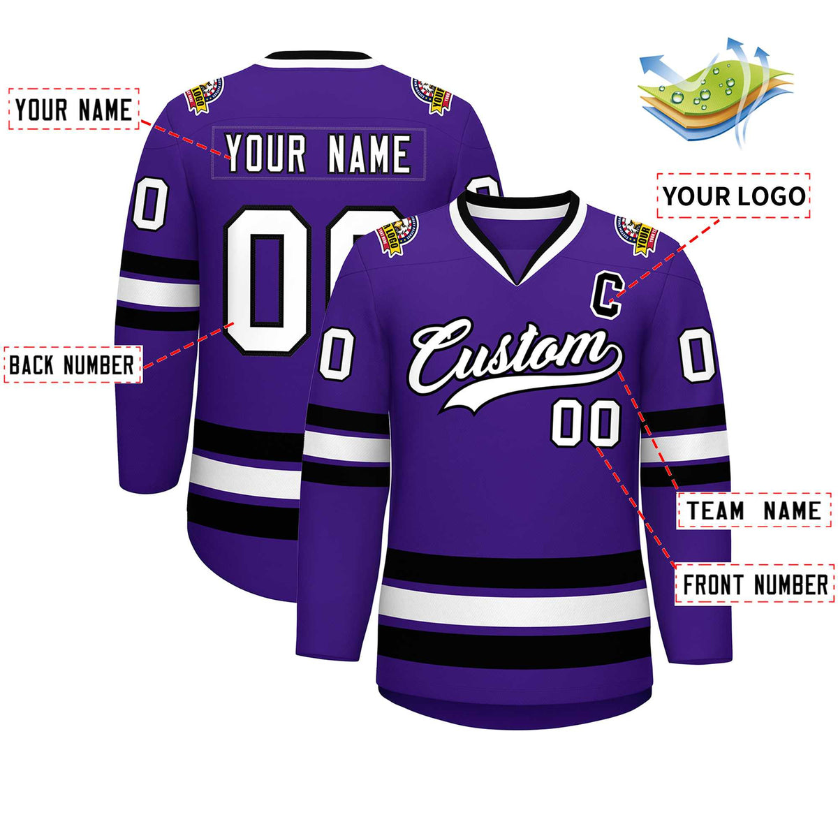 Custom Purple White-Black Classic Style Hockey Jersey | KXKSHOP