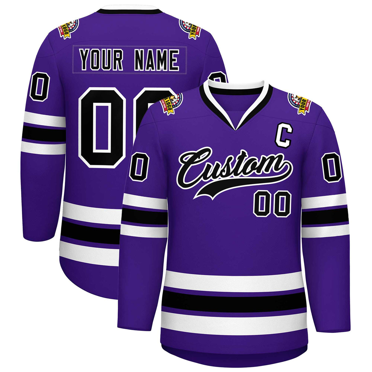 Custom Purple Black-White Classic Style Hockey Jersey | KXKSHOP