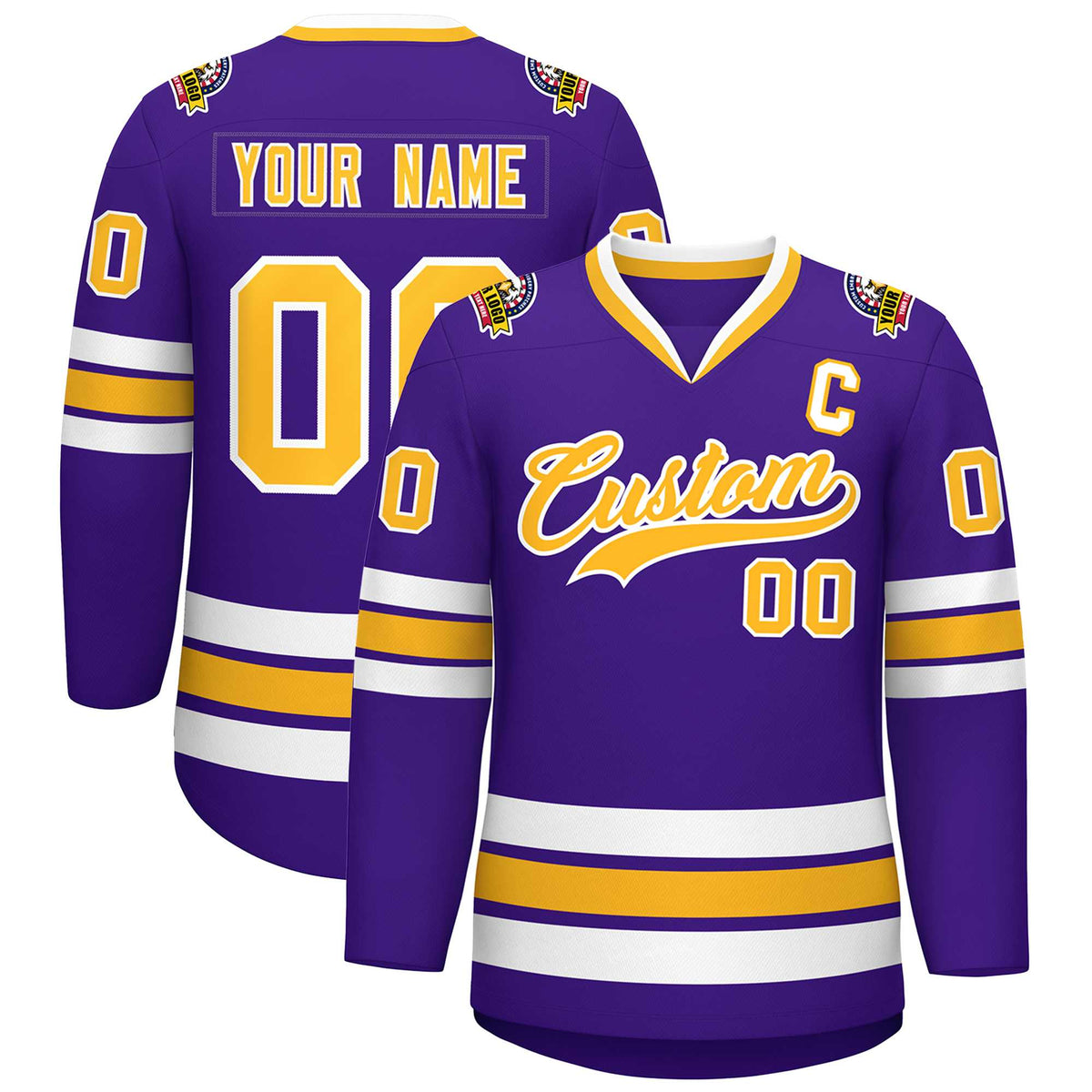 Custom Purple Gold-White Classic Style Hockey Jersey | KXKSHOP