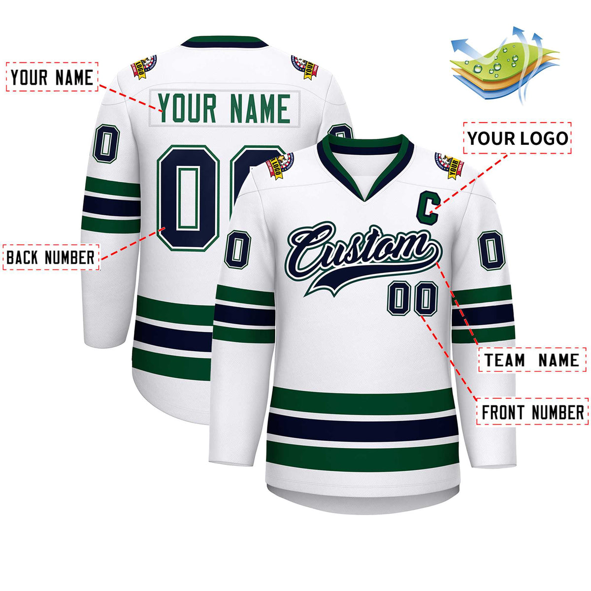 Custom White Navy White-Green Classic Style Hockey Jersey | KXKSHOP