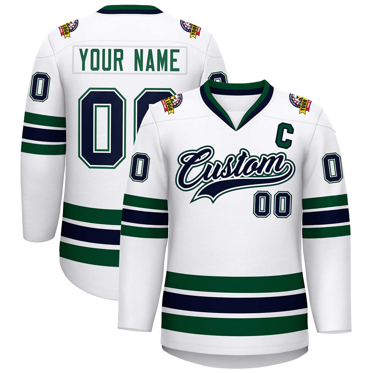 Custom White Navy White-Green Classic Style Hockey Jersey | KXKSHOP