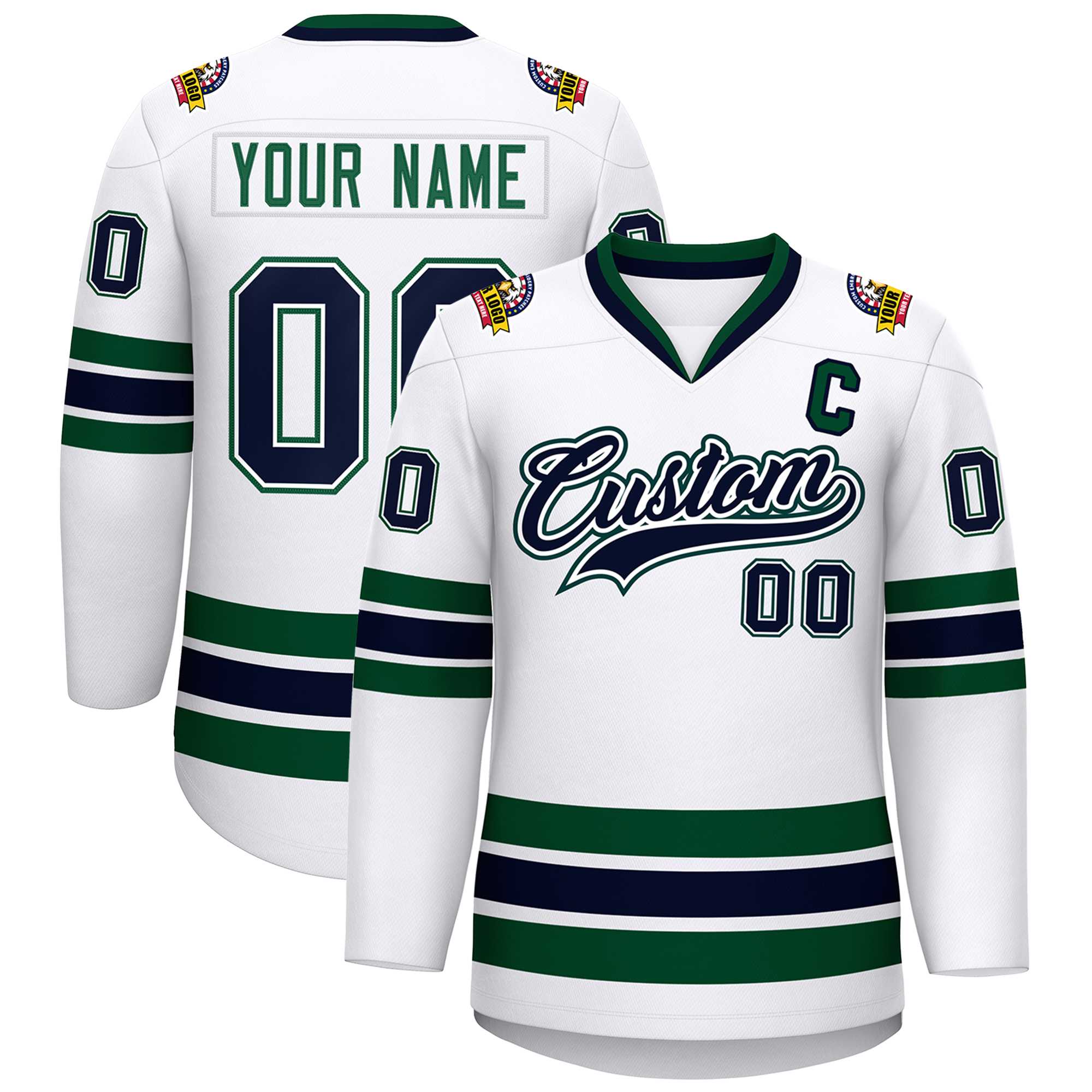 Custom White Navy White-Green Classic Style Hockey Jersey | KXKSHOP