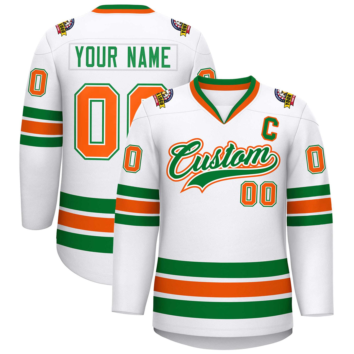 Custom White Kelly Green White-Orange Classic Style Hockey Jersey | KXKSHOP