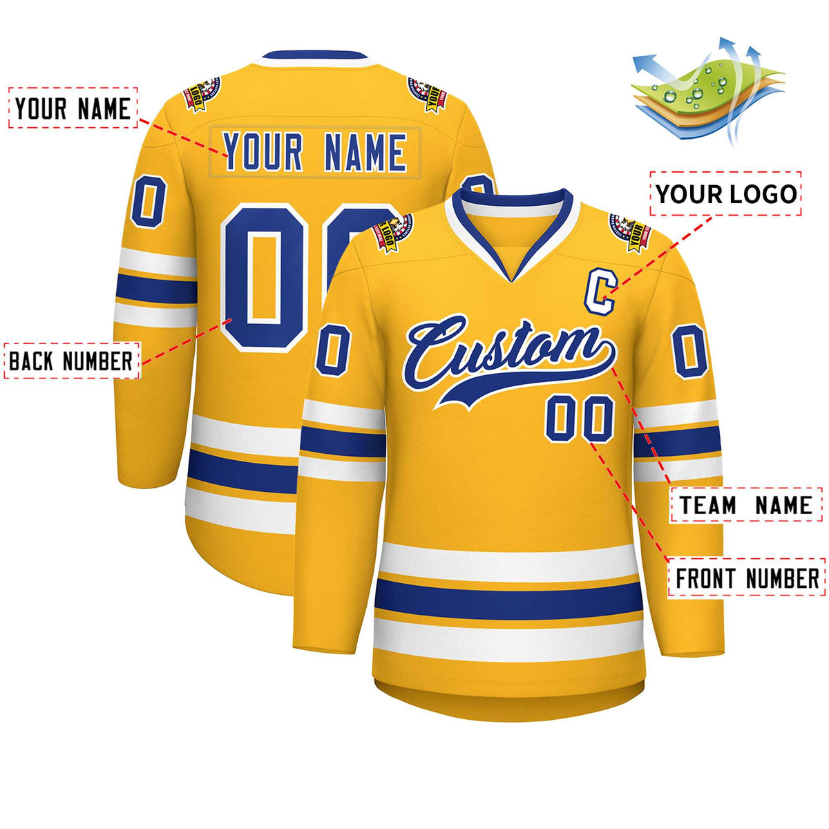Custom Gold Royal-White Classic Style Hockey Jersey | KXKSHOP