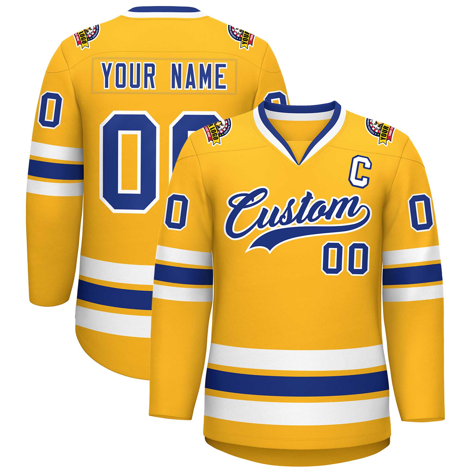Custom Gold Royal-White Classic Style Hockey Jersey | KXKSHOP