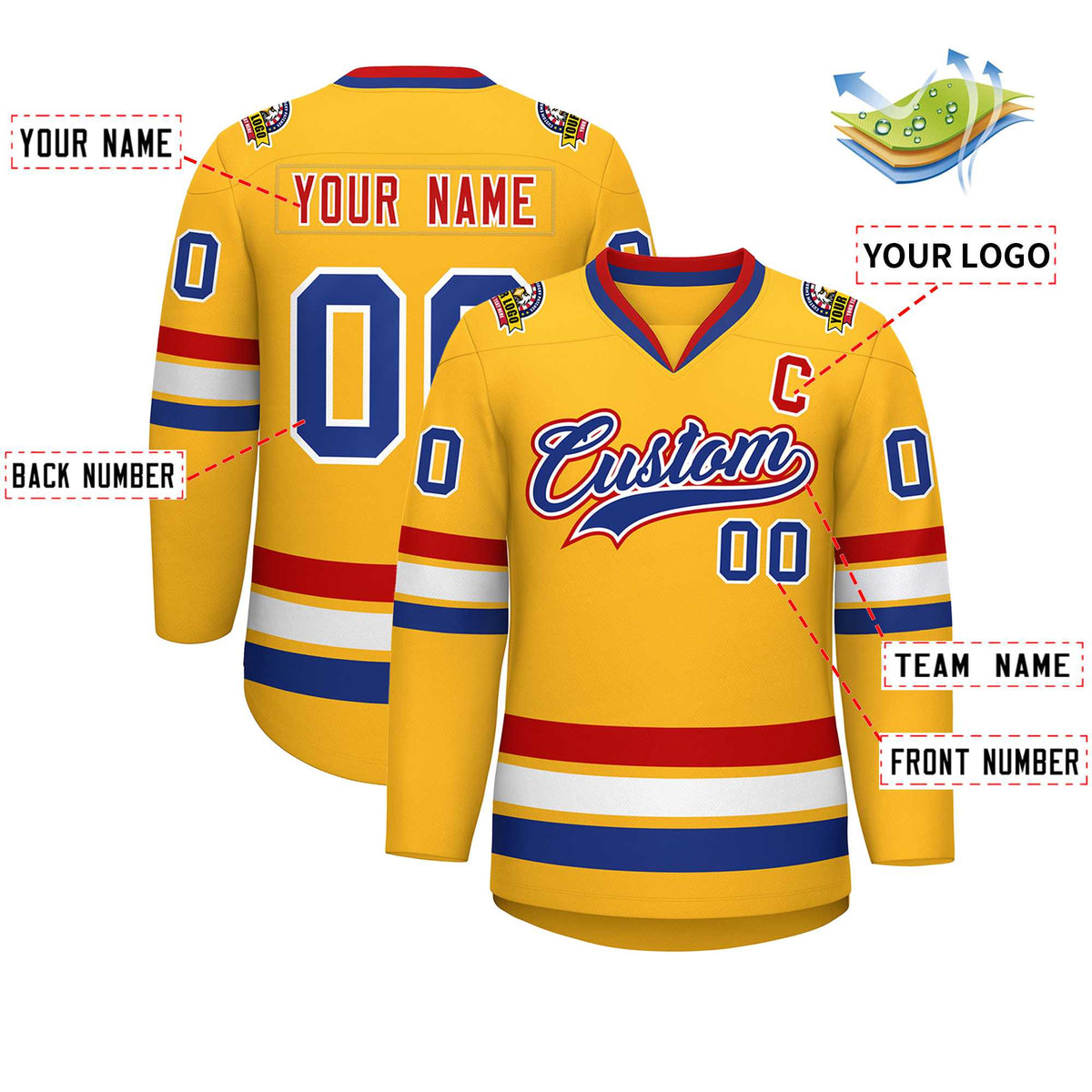 Custom Gold Royal White-Red Classic Style Hockey Jersey | KXKSHOP