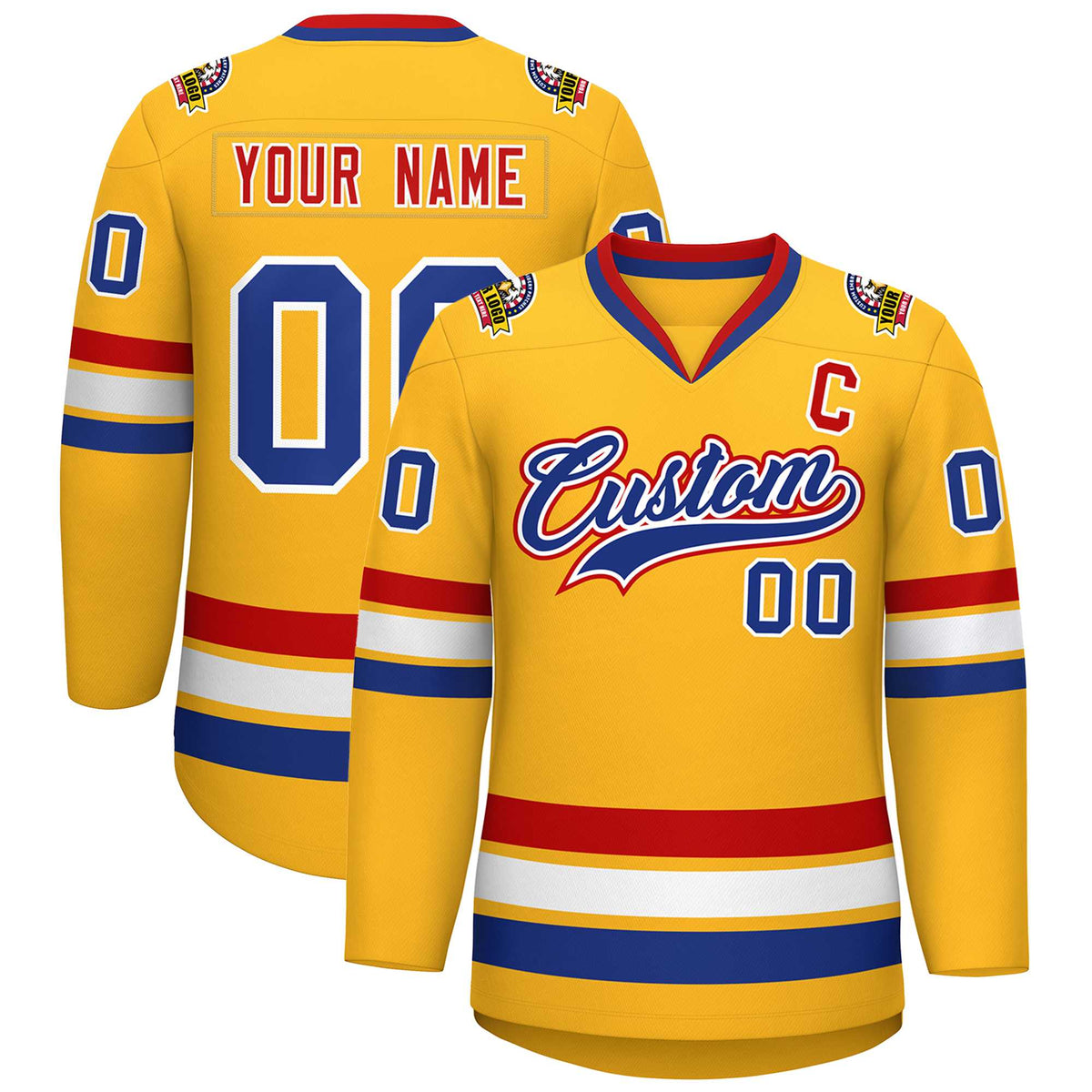 Custom Gold Royal White-Red Classic Style Hockey Jersey | KXKSHOP