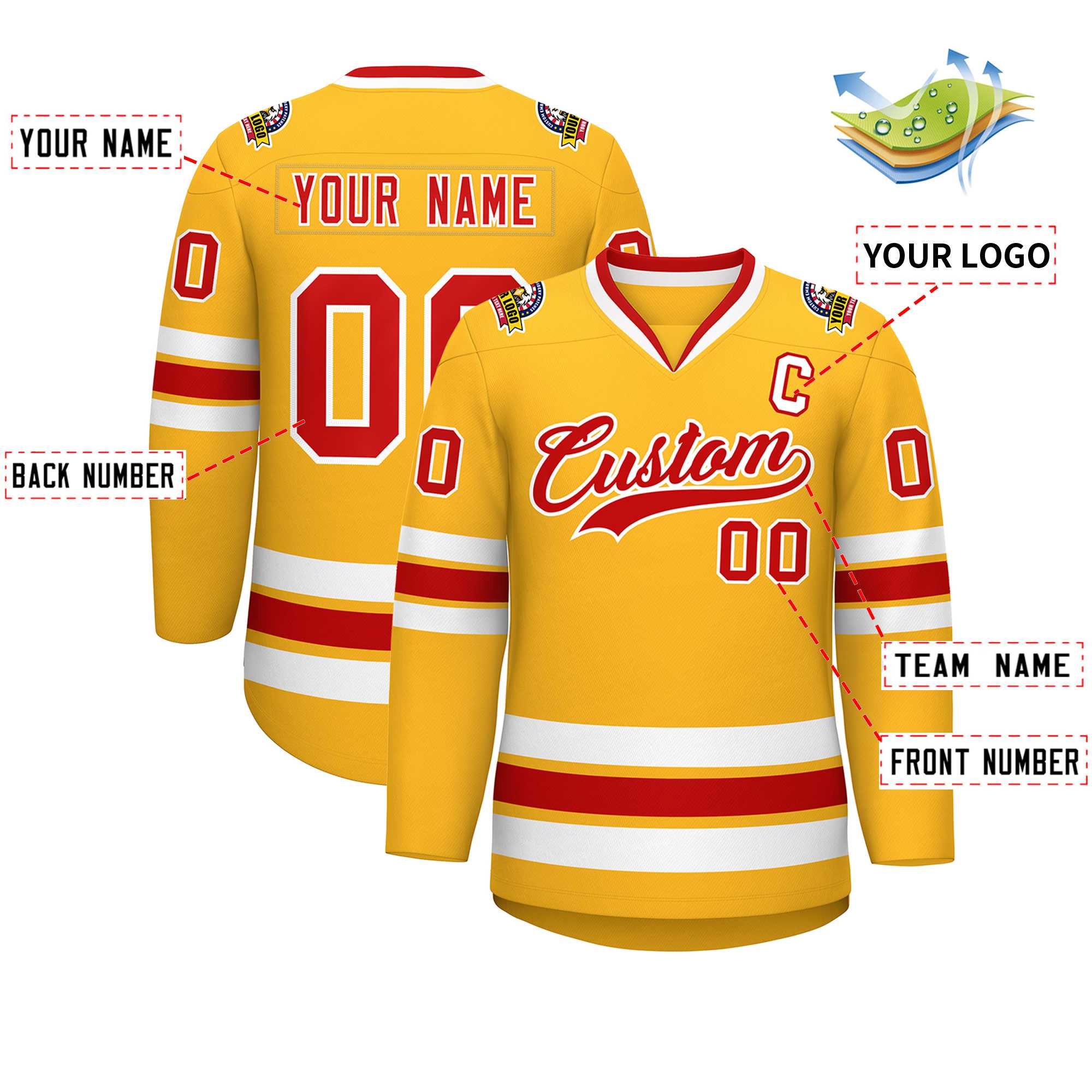 Custom Gold Red-White Classic Style Hockey Jersey | KXKSHOP