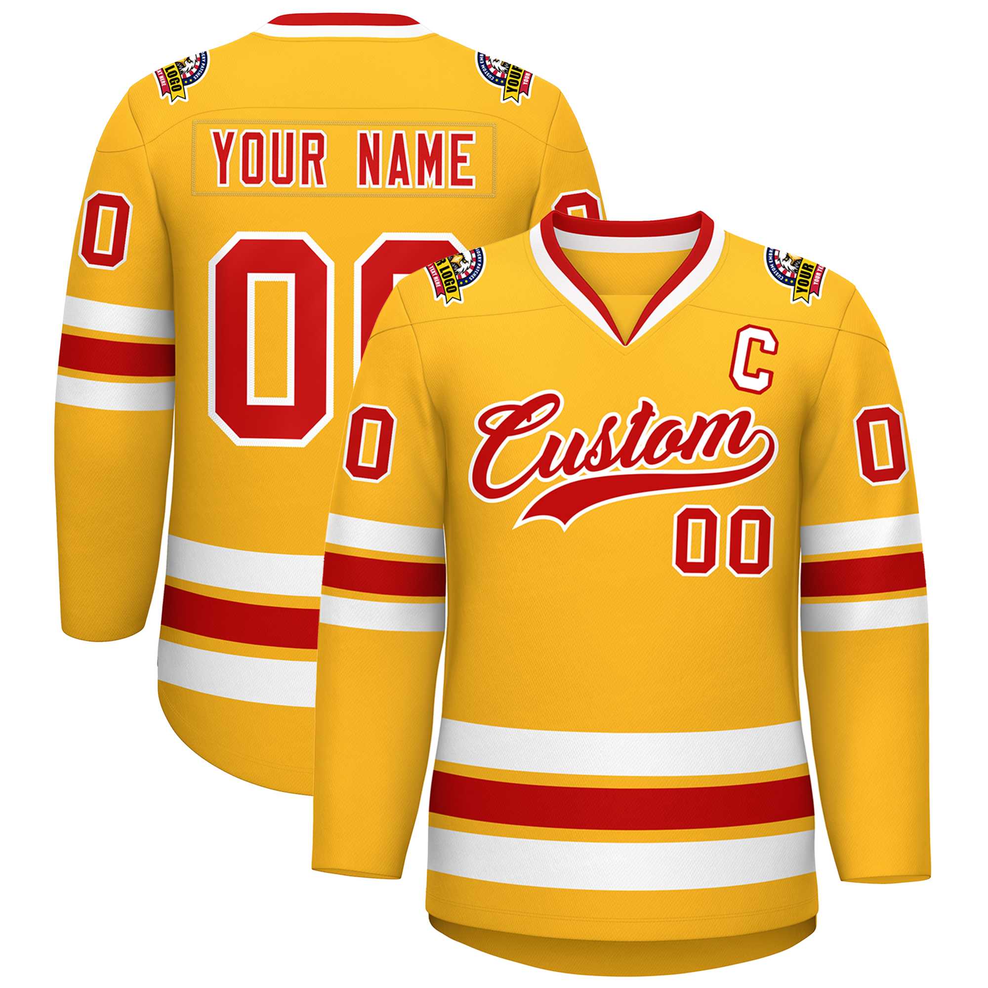 Custom Gold Red-White Classic Style Hockey Jersey | KXKSHOP