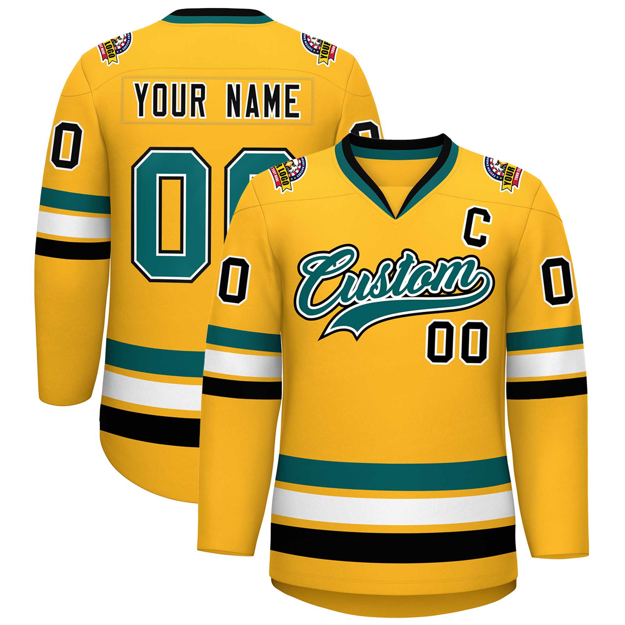 Custom Gold Aqua White-Black Classic Style Hockey Jersey | KXKSHOP