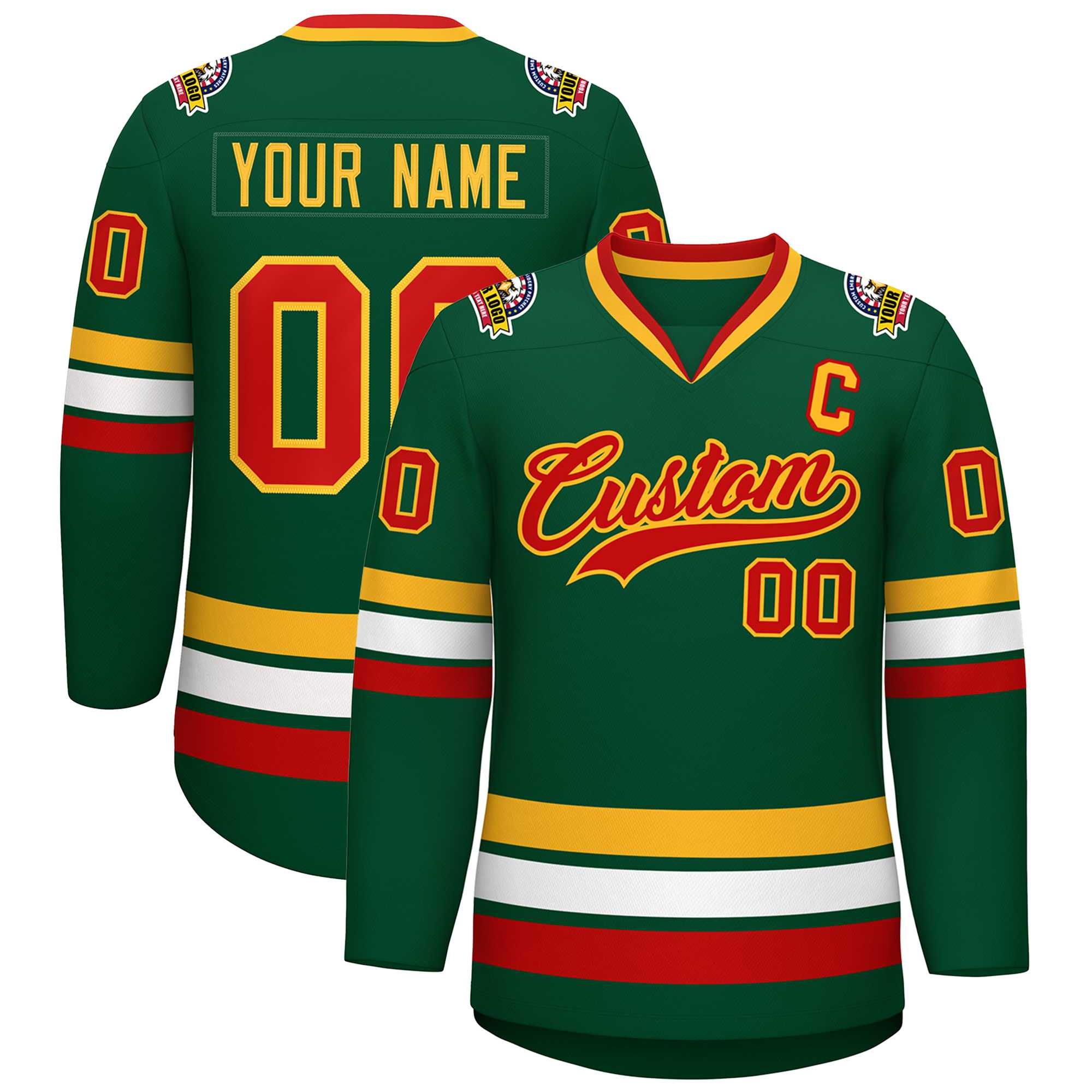 Custom Green Red-Gold Classic Style Hockey Jersey | KXKSHOP