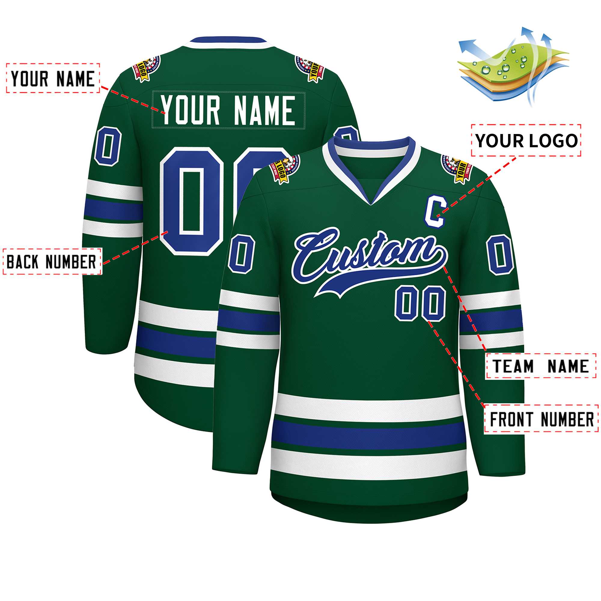 Custom Green Royal-White Classic Style Hockey Jersey | KXKSHOP