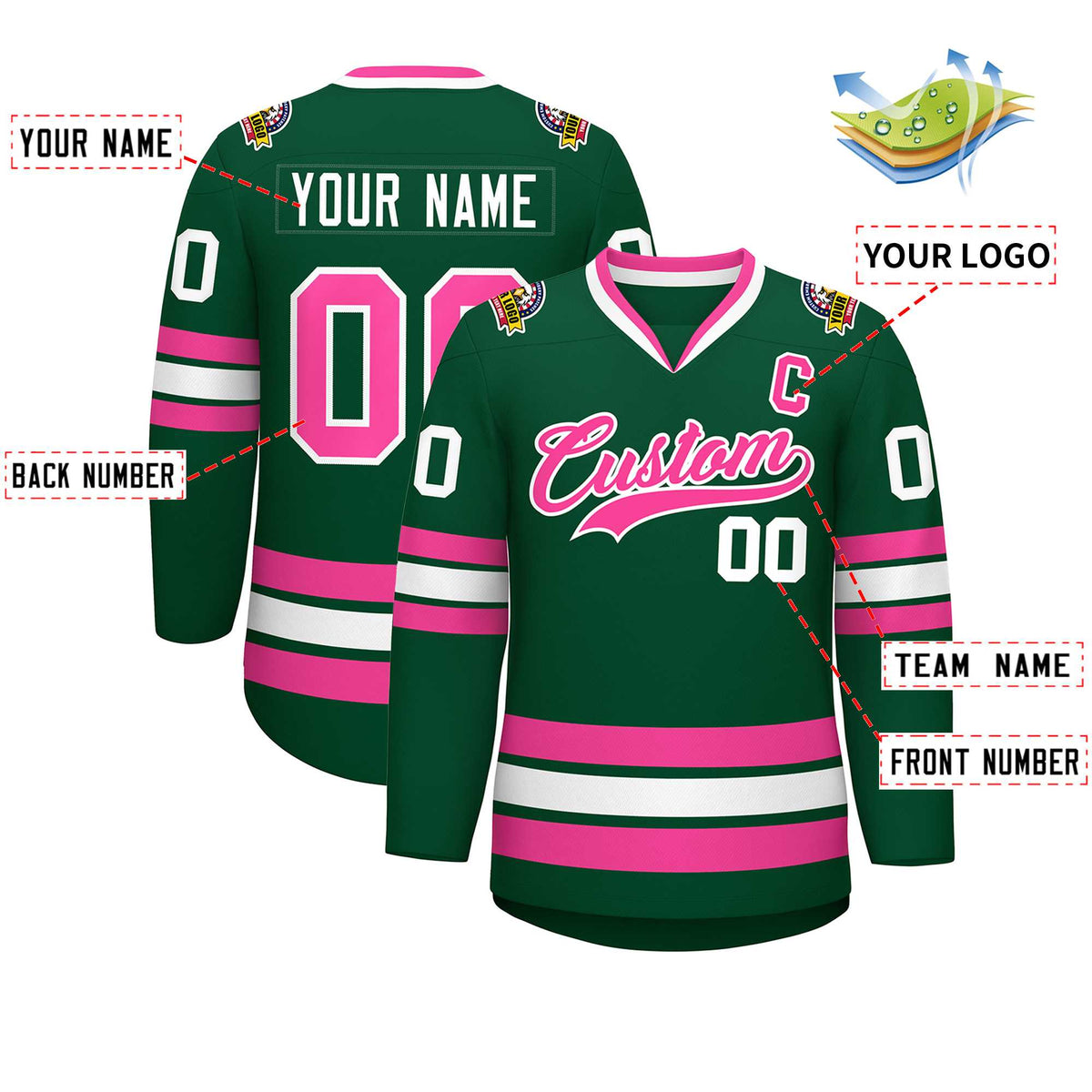 Custom Green Pink-White Classic Style Hockey Jersey | KXKSHOP