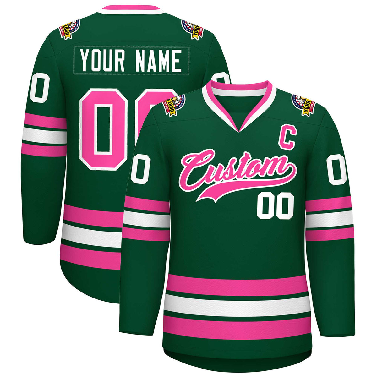 Custom Green Pink-White Classic Style Hockey Jersey | KXKSHOP