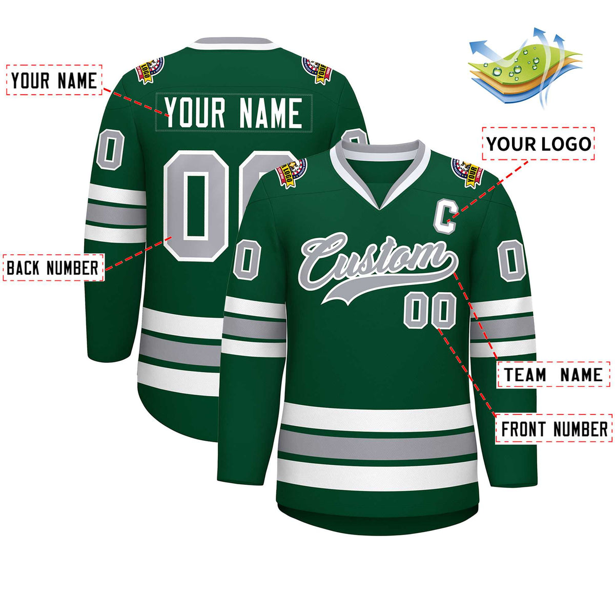 Custom Green Gray-White Classic Style Hockey Jersey | KXKSHOP