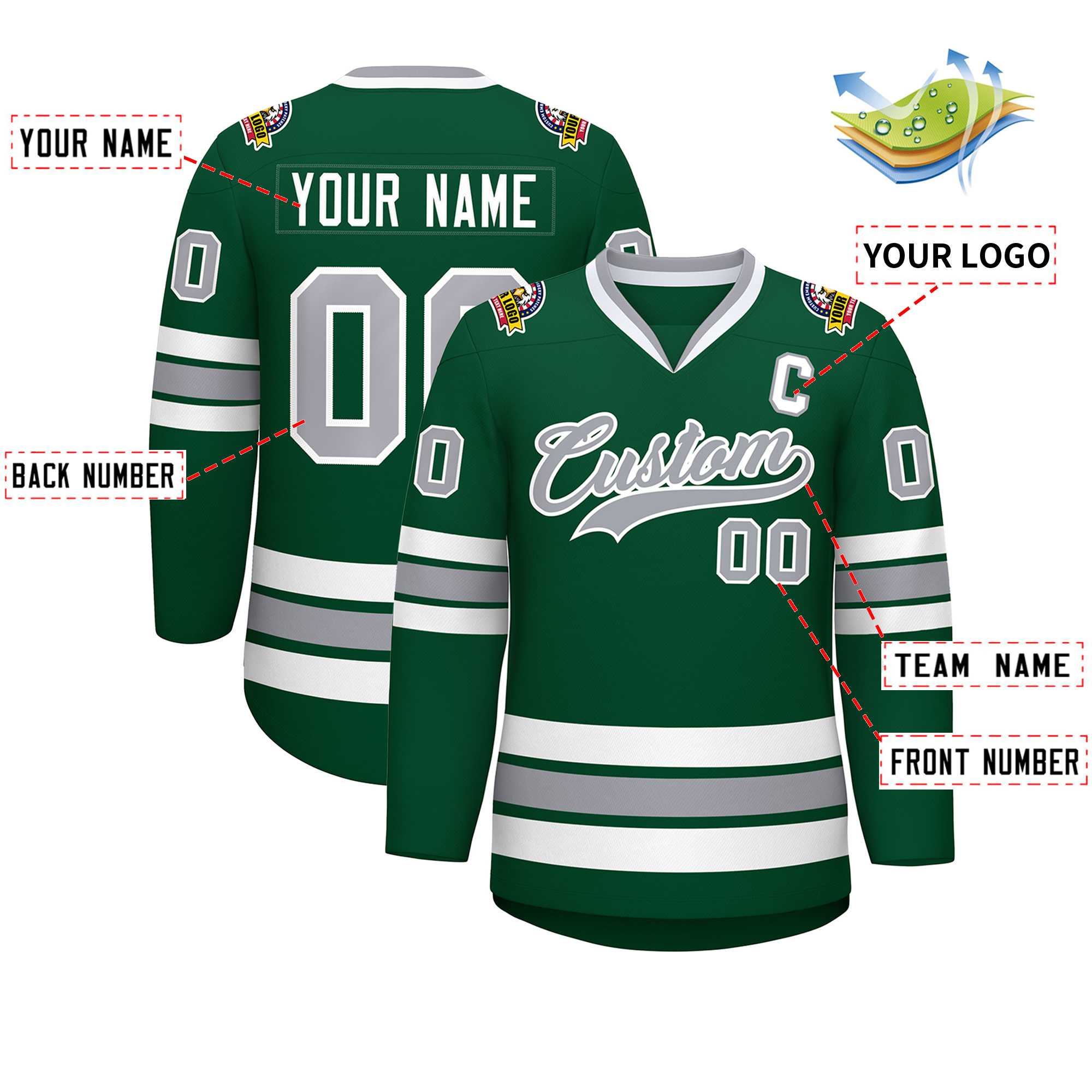 Custom Green Gray-White Classic Style Hockey Jersey | KXKSHOP