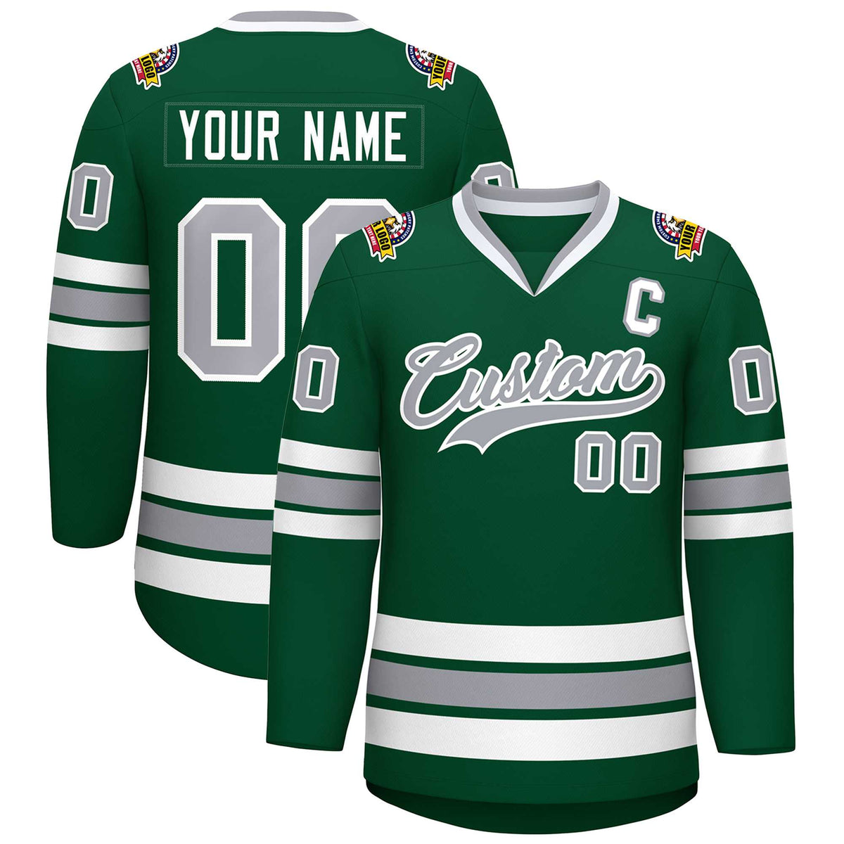 Custom Green Gray-White Classic Style Hockey Jersey | KXKSHOP