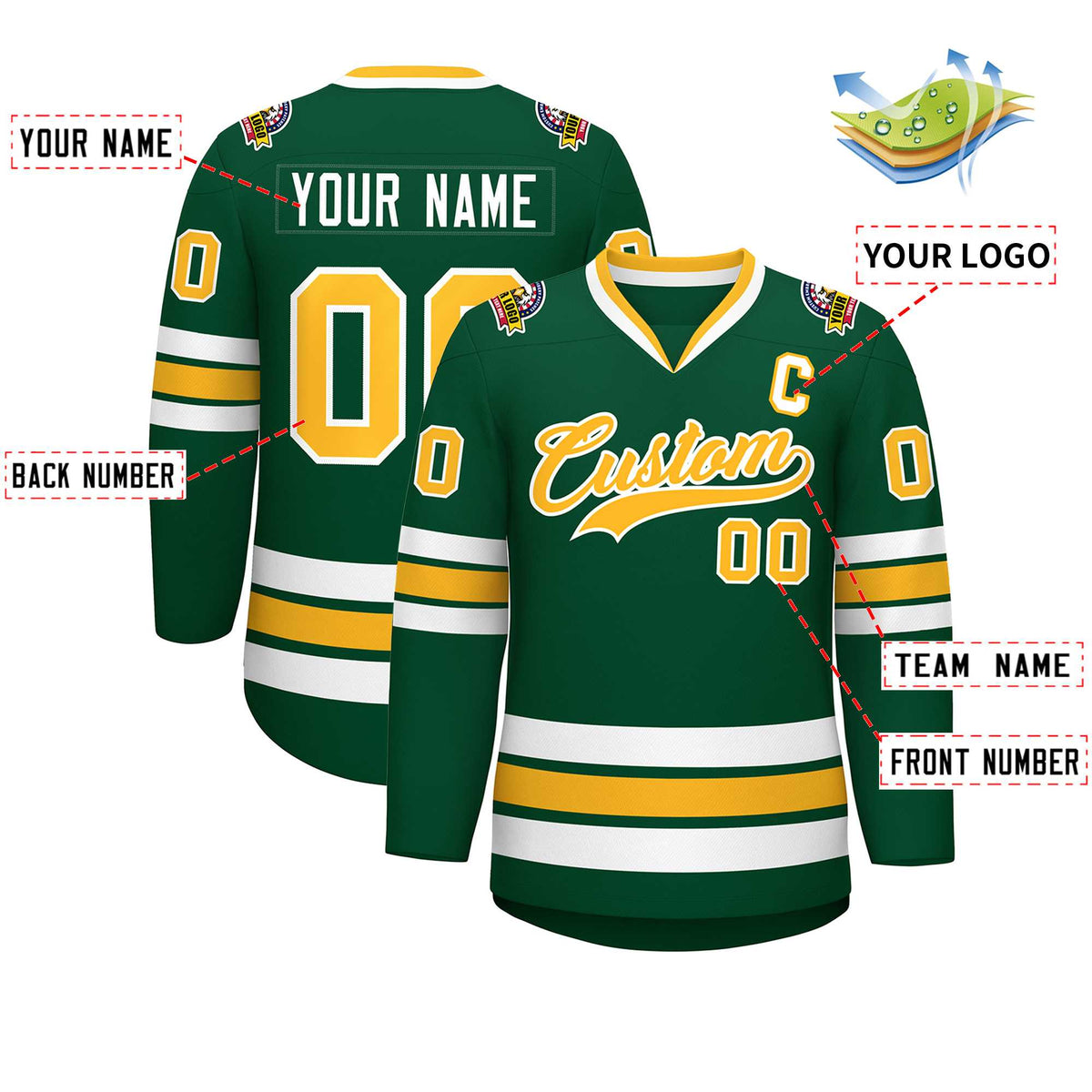 Custom Green Gold-White Classic Style Hockey Jersey | KXKSHOP