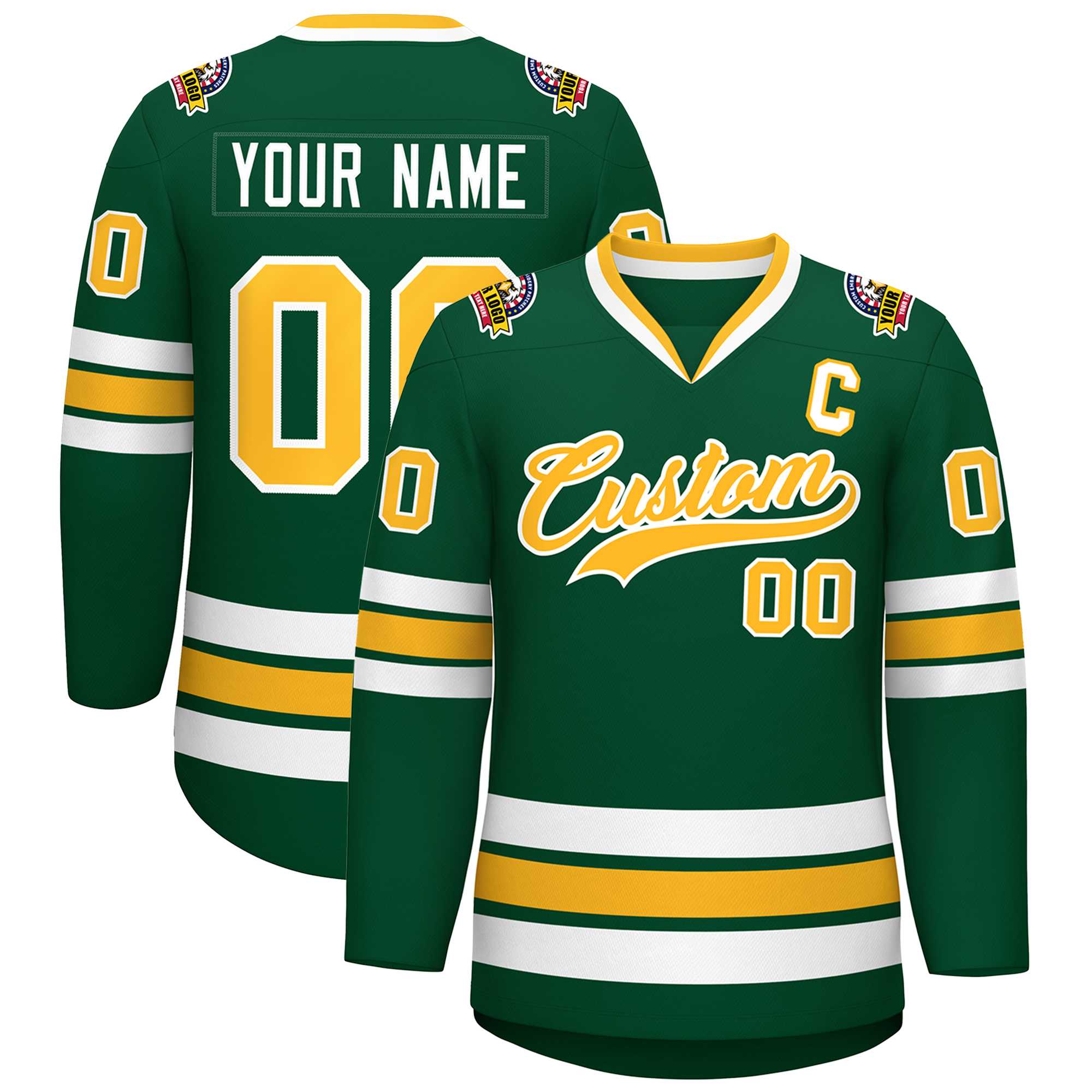 Custom Green Gold-White Classic Style Hockey Jersey | KXKSHOP