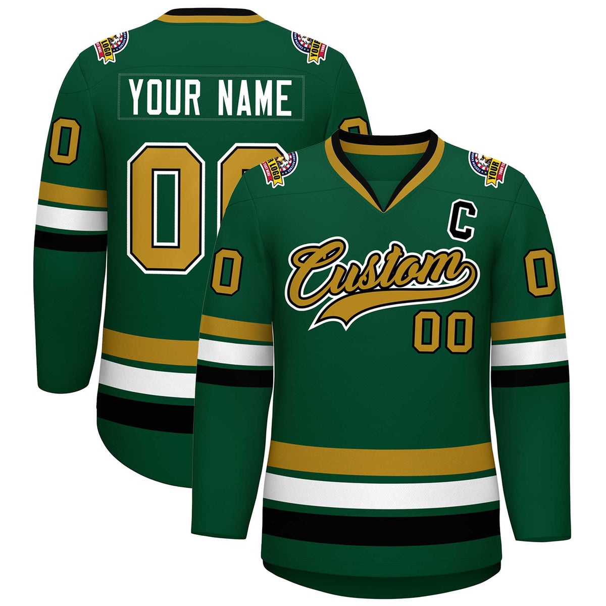 Custom Green Old Gold Black-White Classic Style Hockey Jersey | KXKSHOP