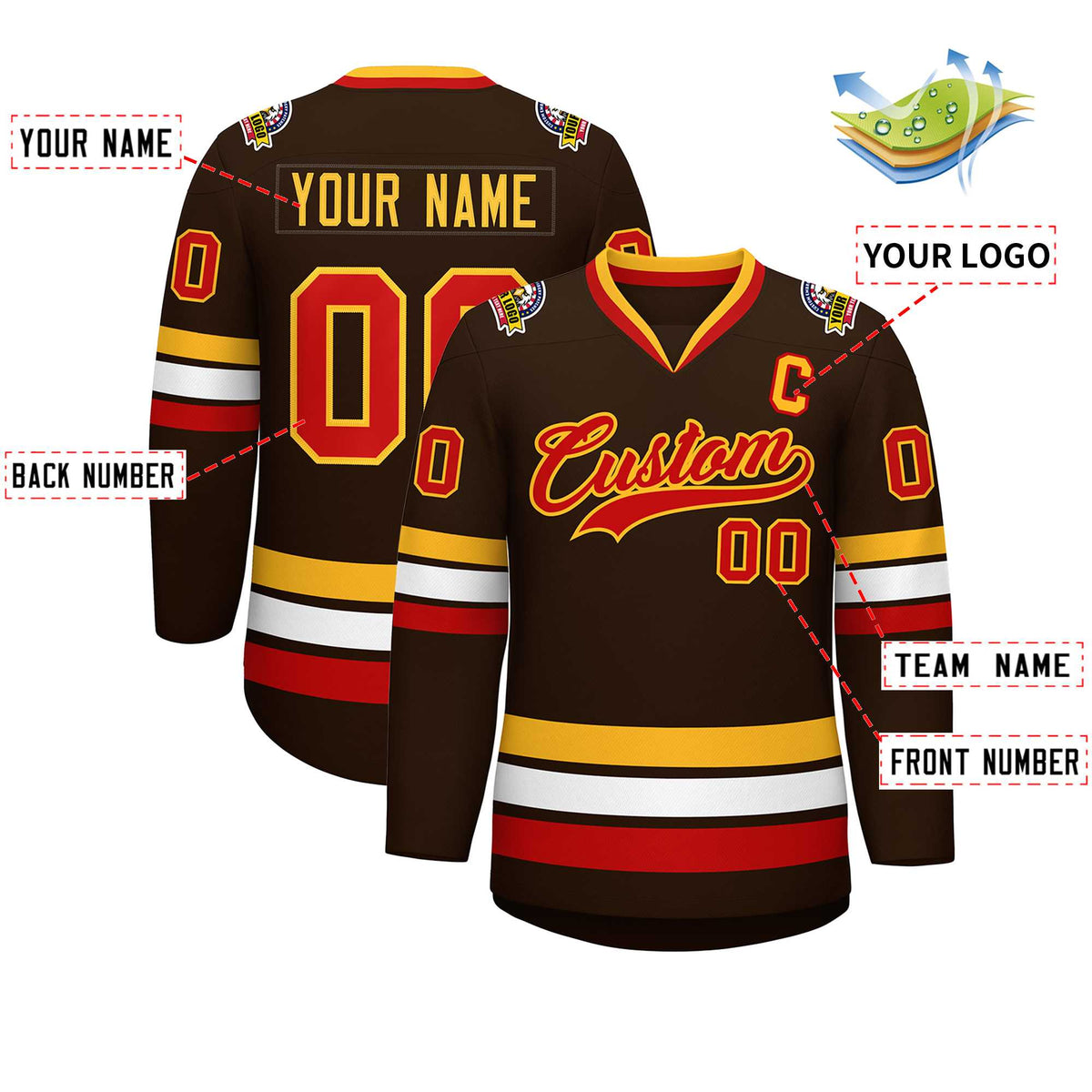Custom Brown Red-Gold Classic Style Hockey Jersey | KXKSHOP
