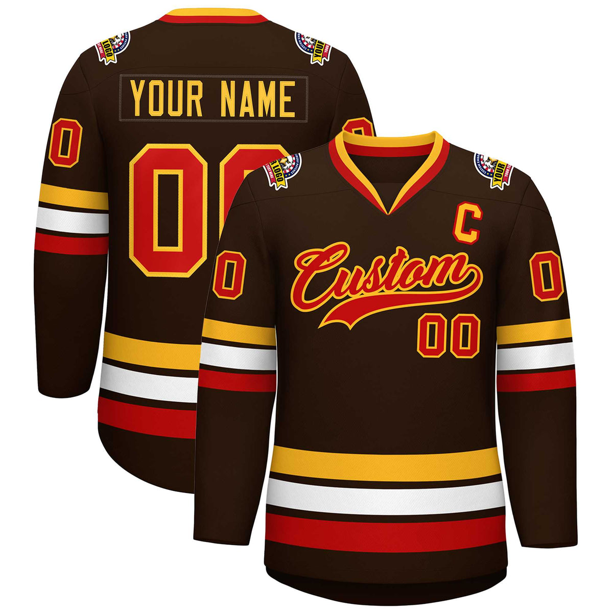 Custom Brown Red-Gold Classic Style Hockey Jersey | KXKSHOP