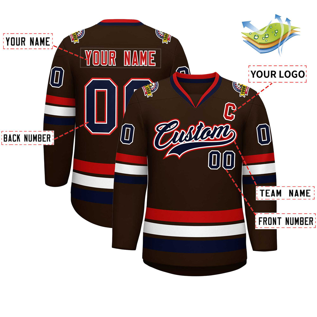 Custom Brown Navy White-Red Classic Style Hockey Jersey | KXKSHOP