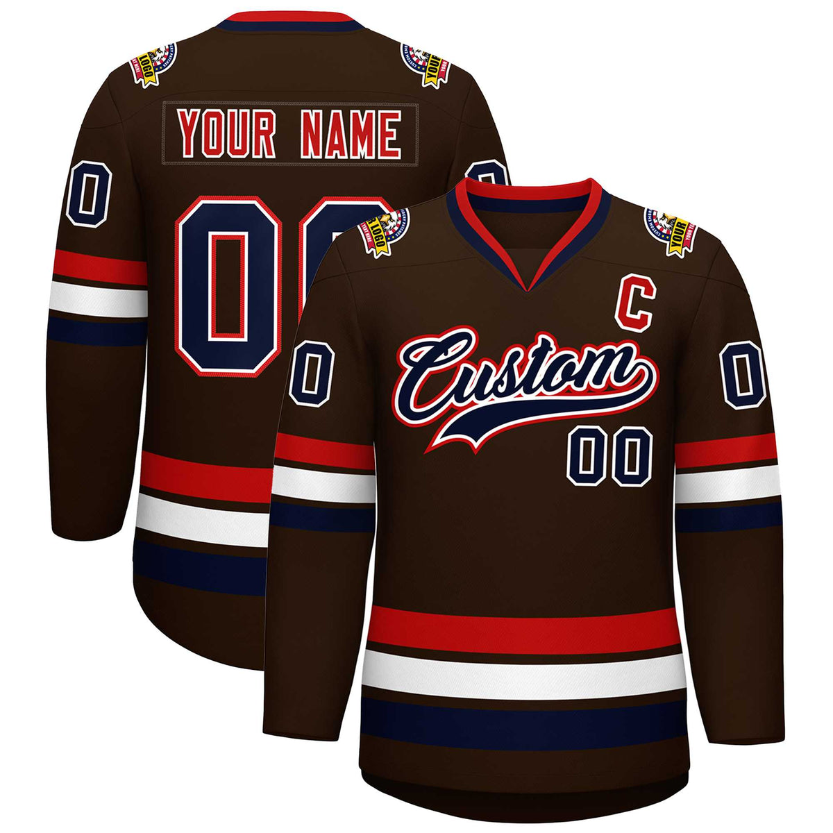 Custom Brown Navy White-Red Classic Style Hockey Jersey | KXKSHOP
