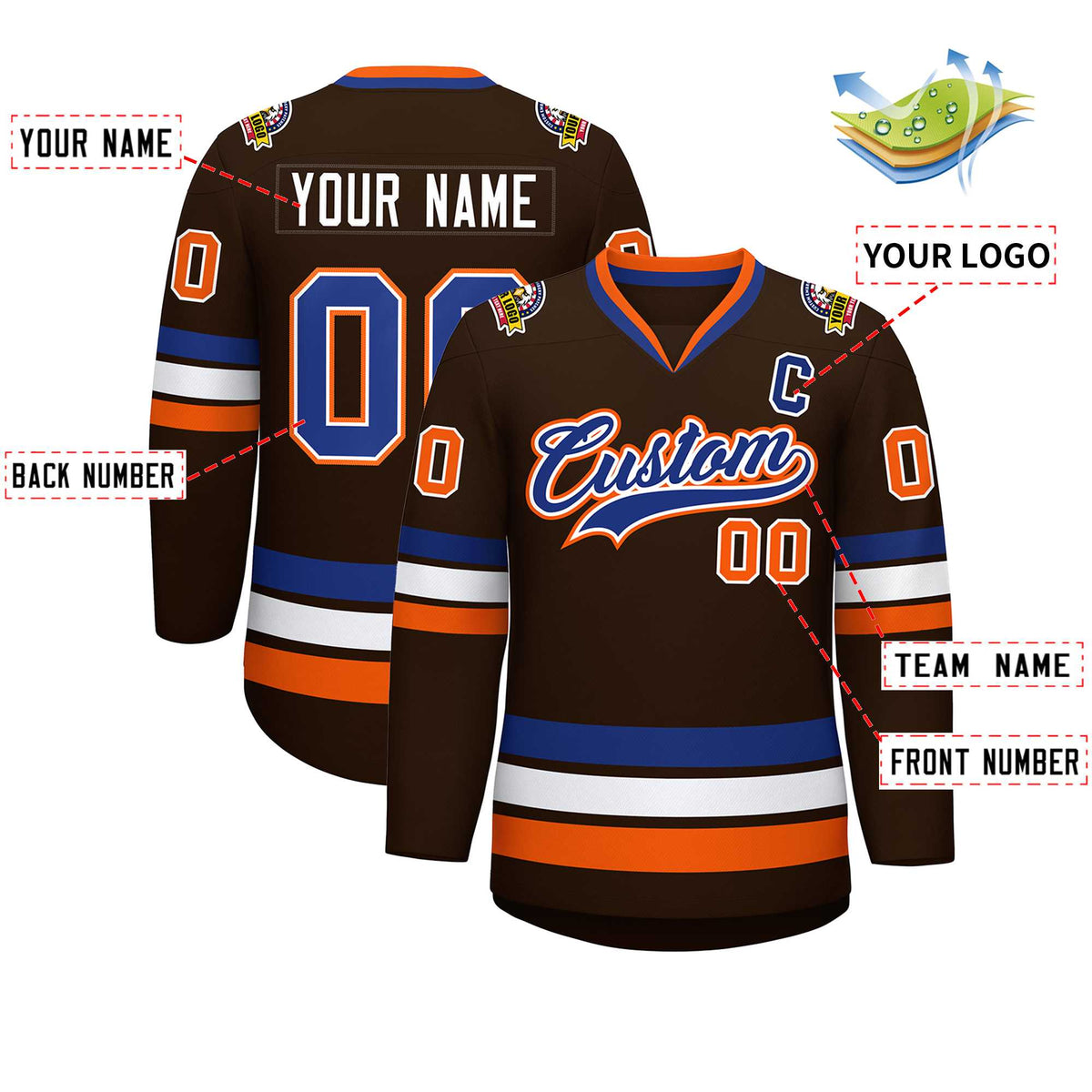 Custom Brown Royal White-Orange Classic Style Hockey Jersey | KXKSHOP