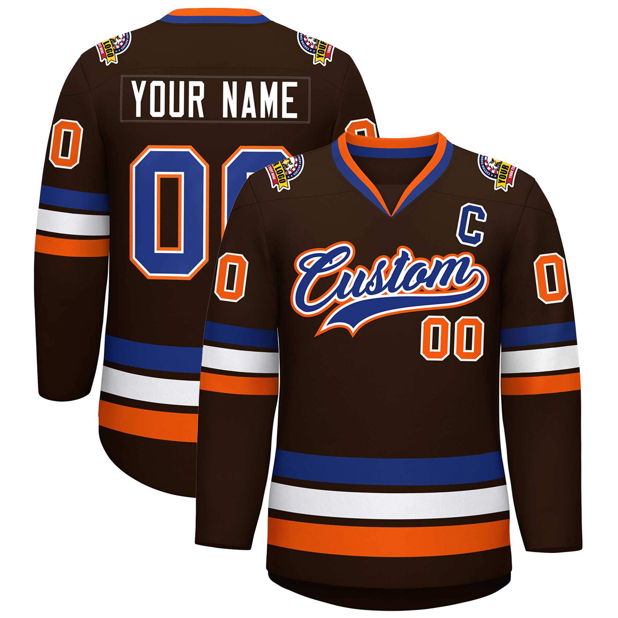 Custom Brown Royal White-Orange Classic Style Hockey Jersey | KXKSHOP