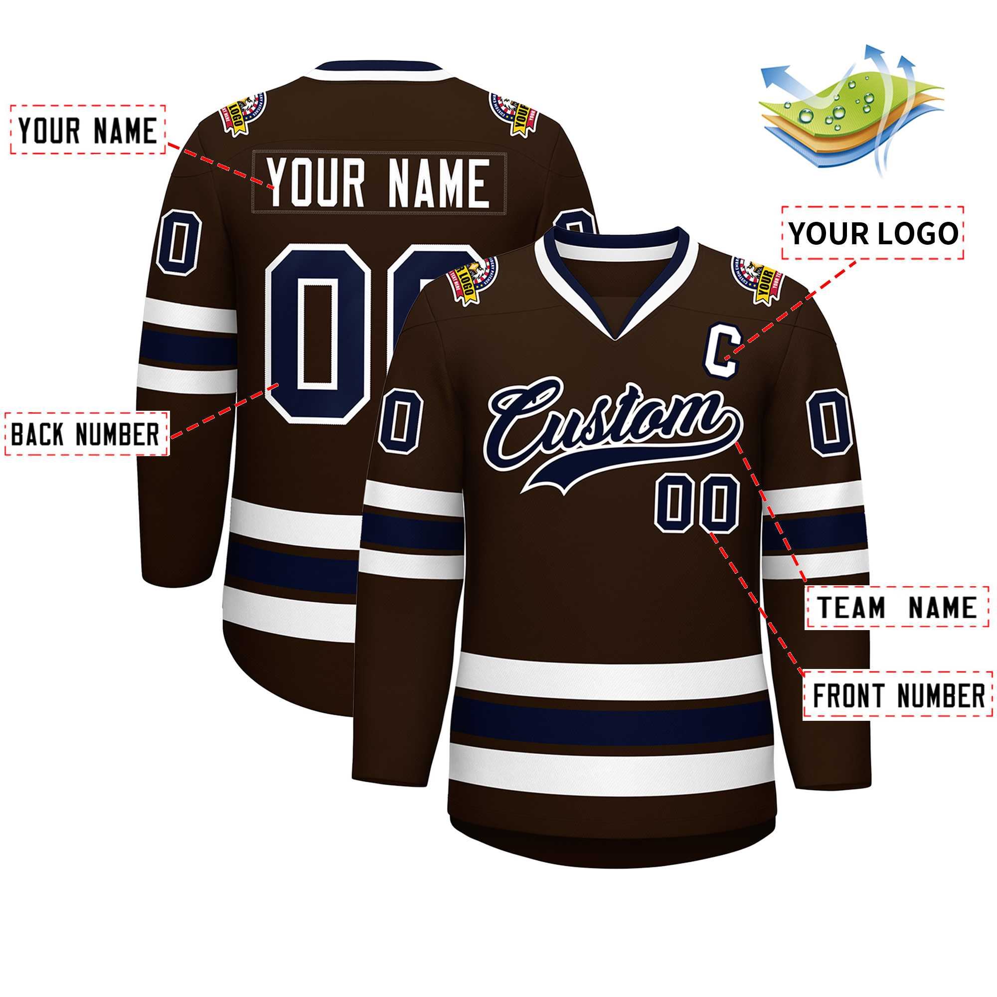 Custom Brown Navy-White Classic Style Hockey Jersey | KXKSHOP