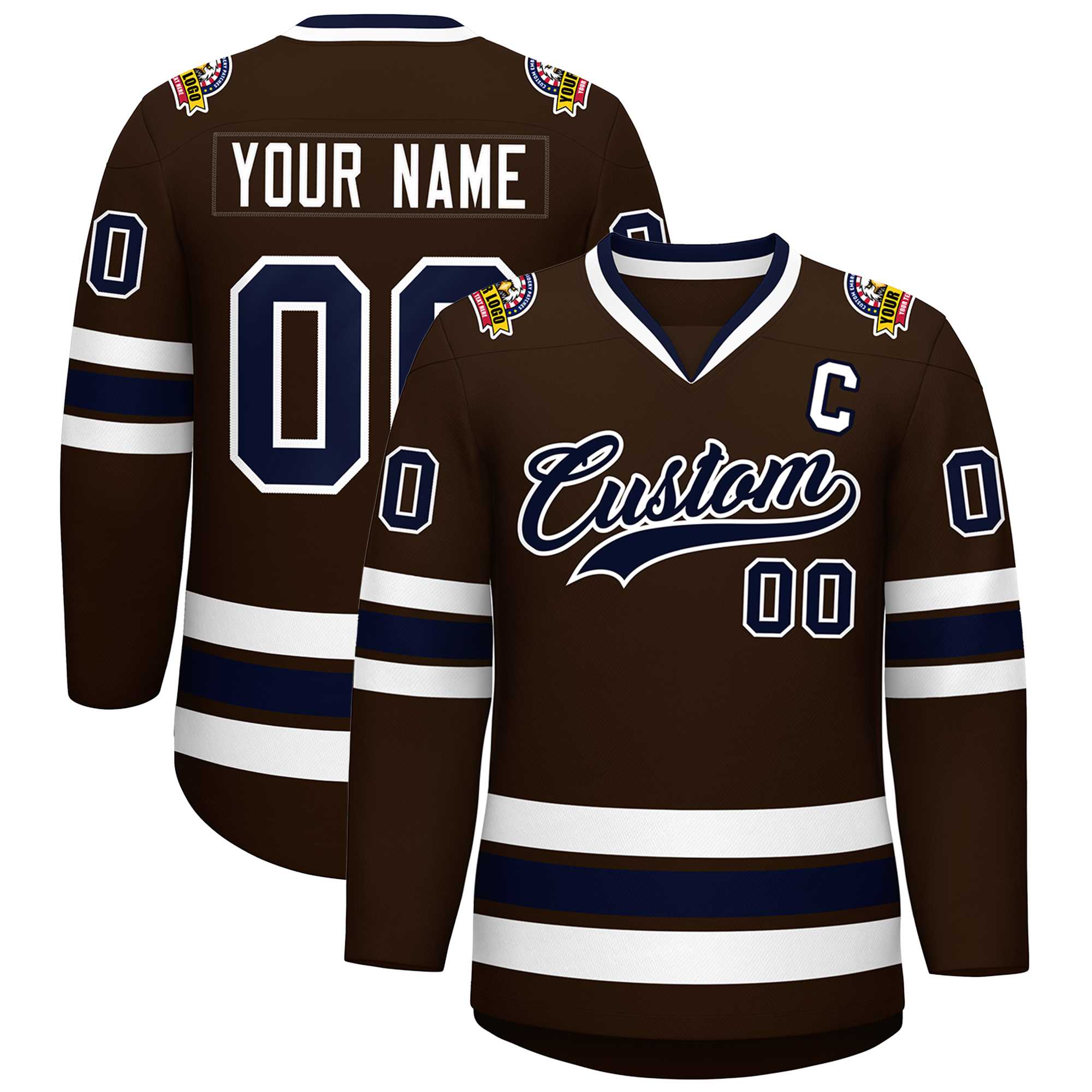 Custom Brown Navy-White Classic Style Hockey Jersey | KXKSHOP