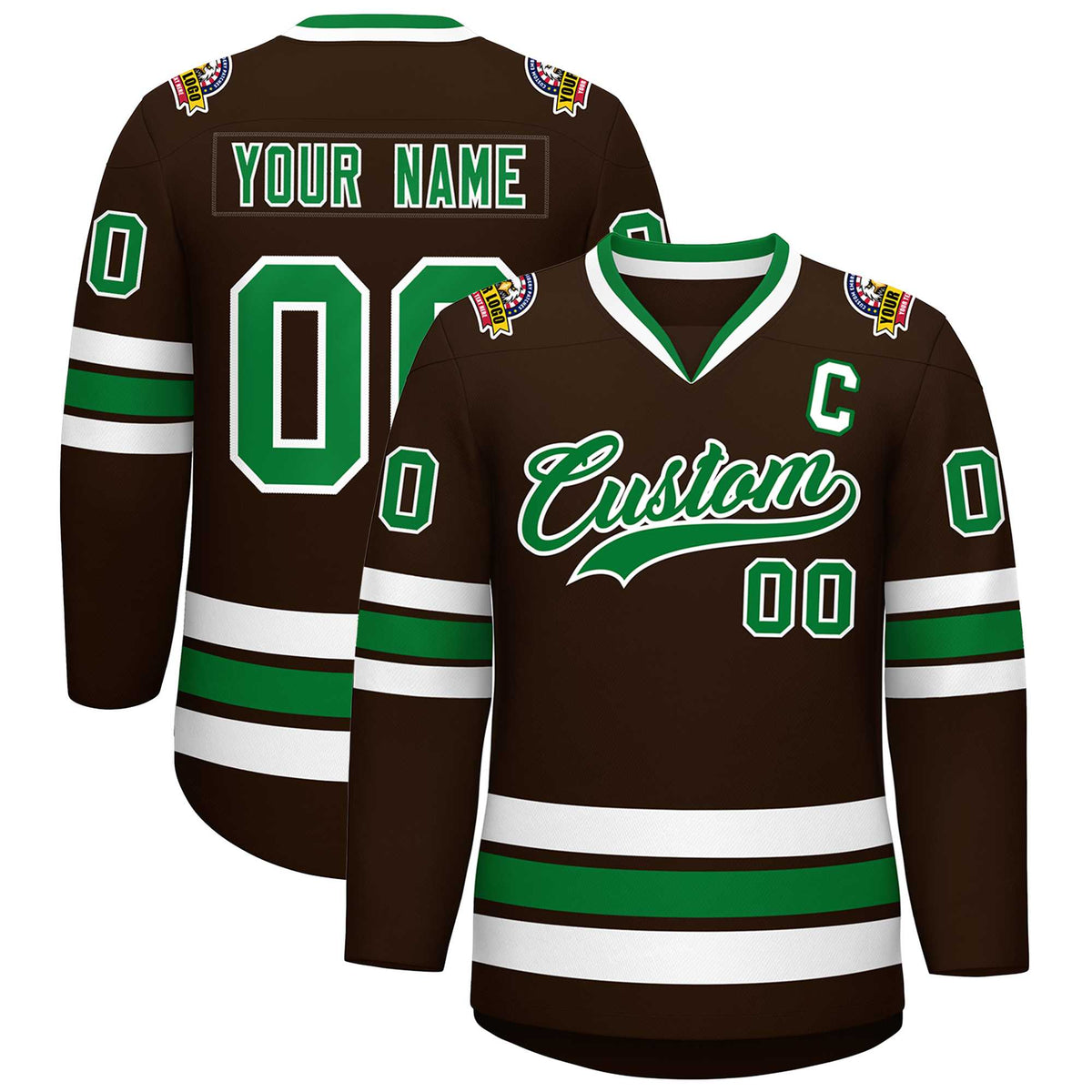 Custom Brown Kelly Green-White Classic Style Hockey Jersey | KXKSHOP
