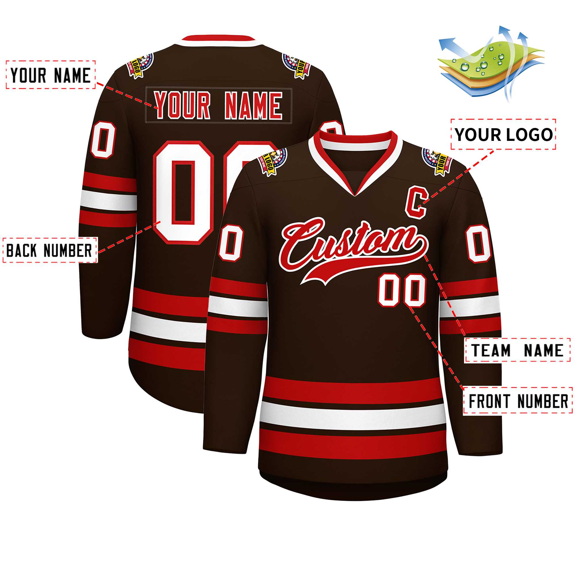 Custom Brown Red-White Classic Style Hockey Jersey | KXKSHOP
