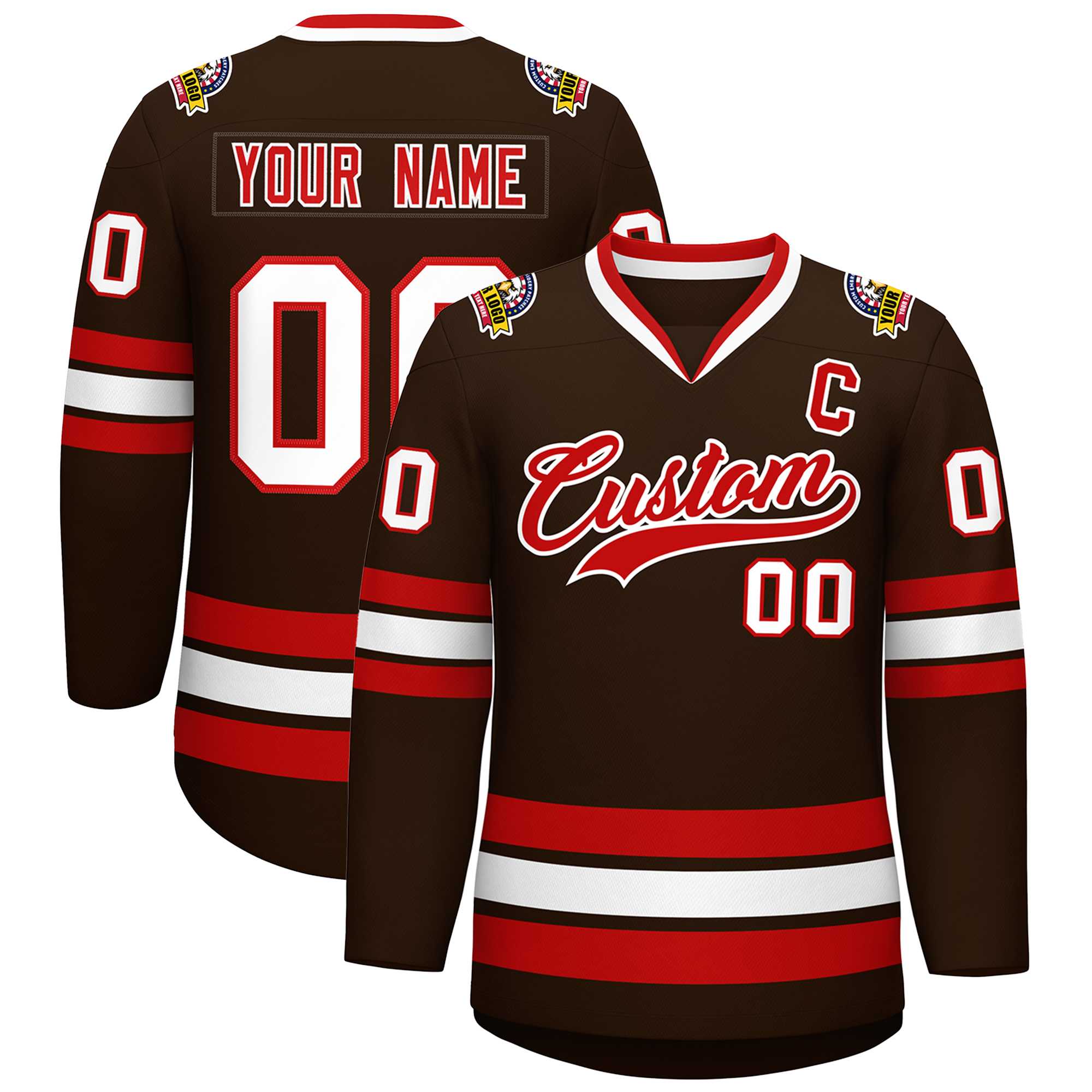 Custom Brown Red-White Classic Style Hockey Jersey | KXKSHOP